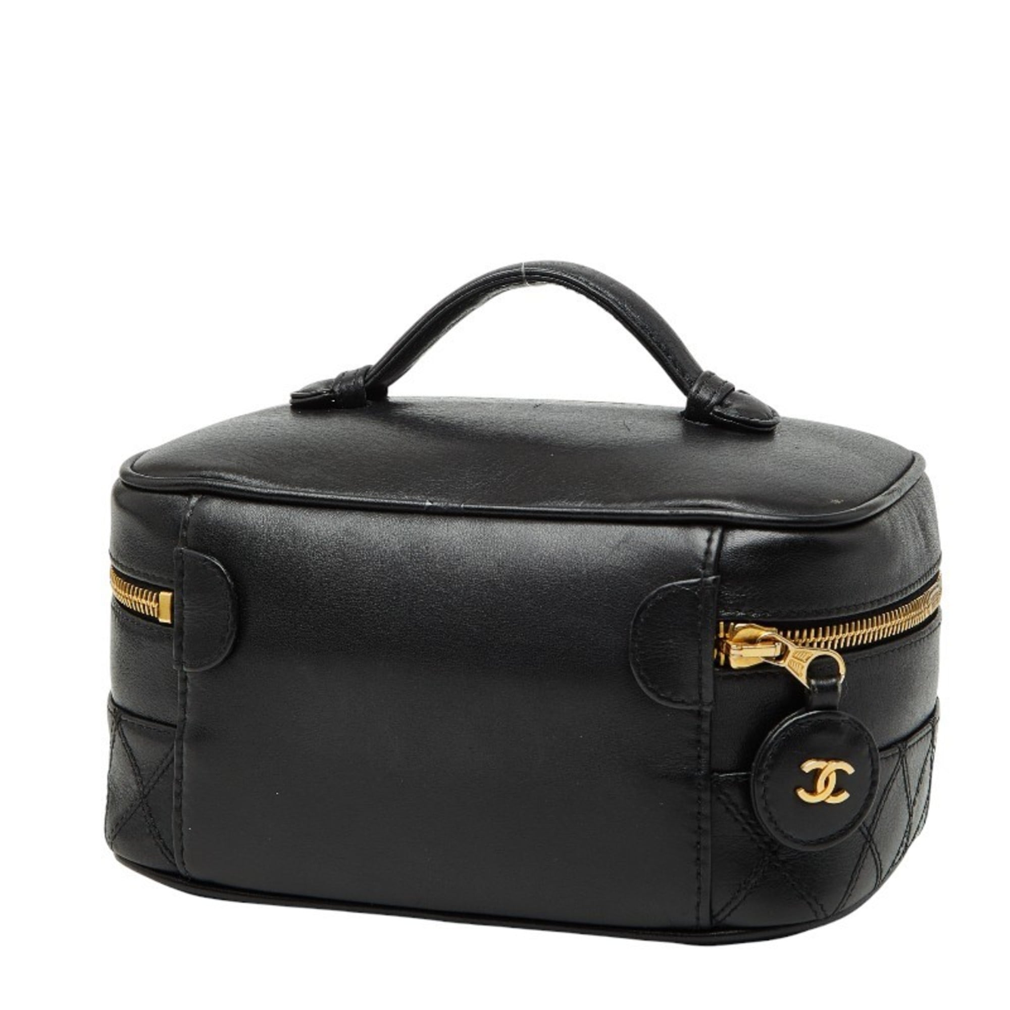 Chanel Black Leather Handbag Vanity Bag (Pre-Owned)