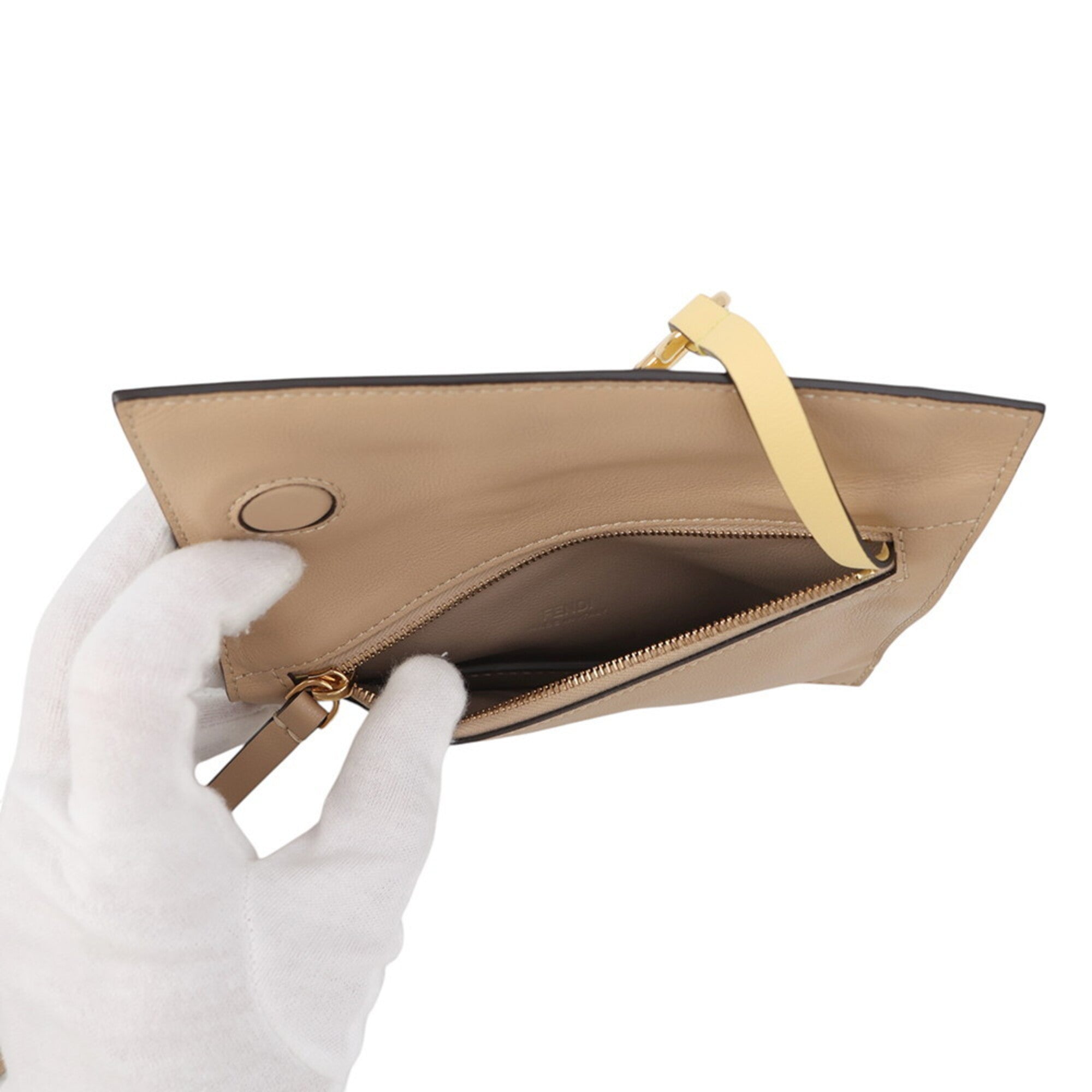 Fendi Camel Yellow Leather Handbag Pochette Pouch (Pre-Owned)