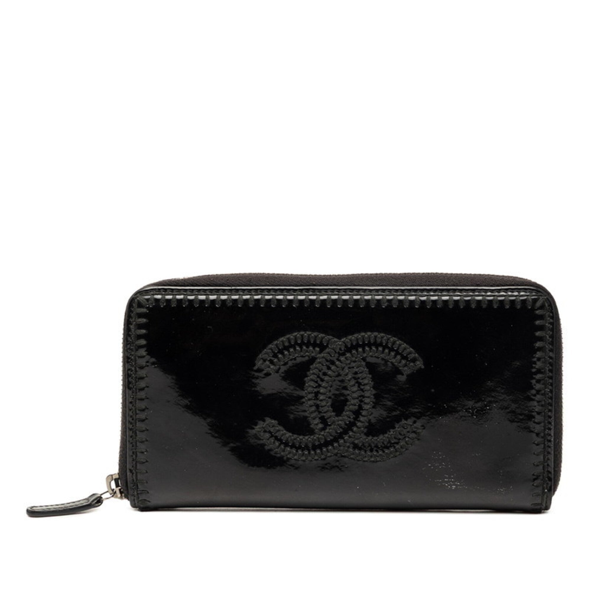 Chanel Black Patent Leather Long Wallet (Bi-Fold) (Pre-Owned)