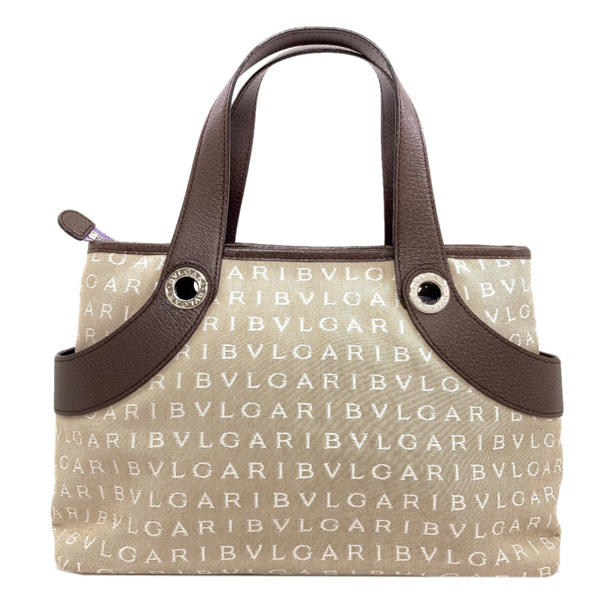 Bvlgari Beige Brown Canvas Handbag (Pre-Owned)