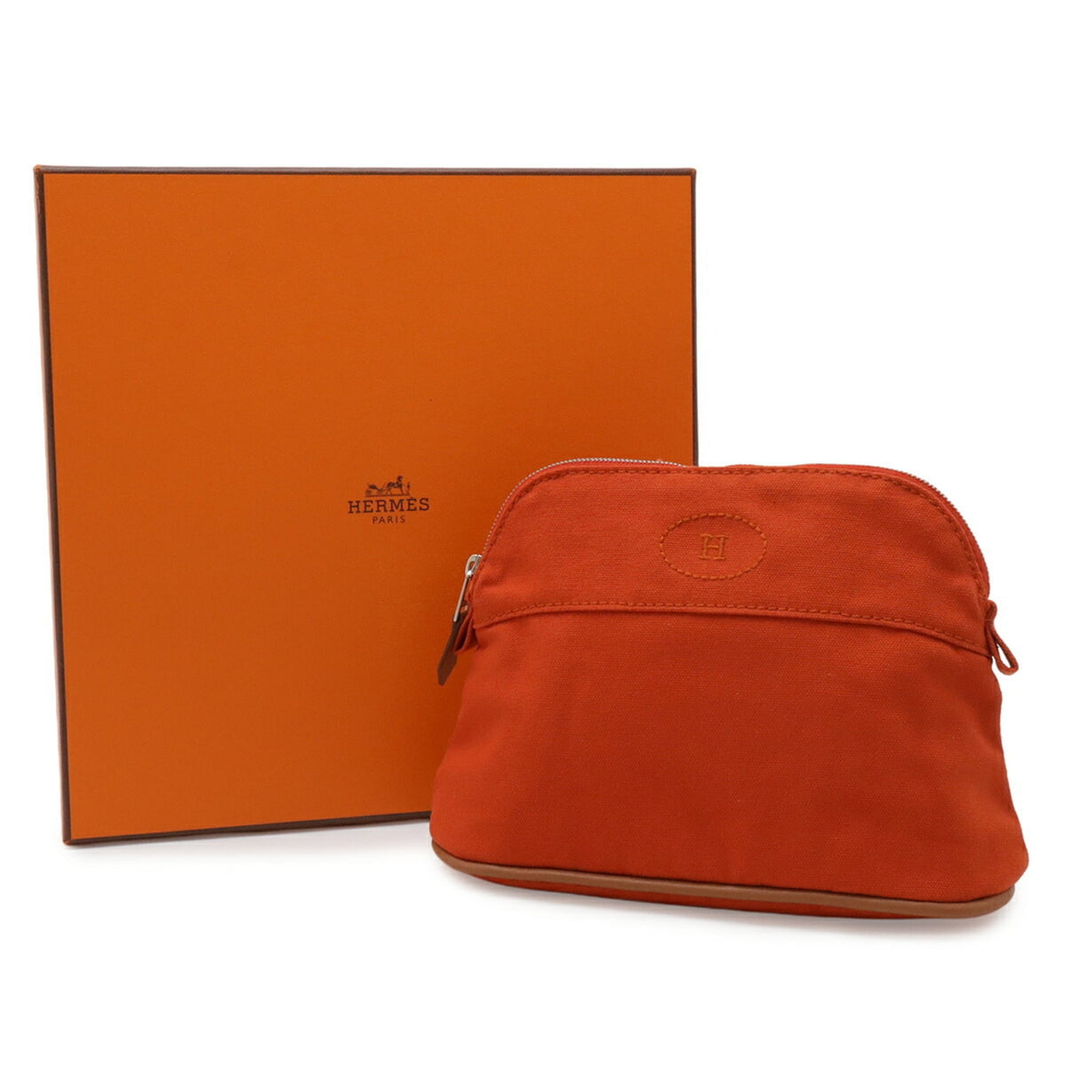 Hermes Red Orange Canvas Pouch (Pre-Owned)