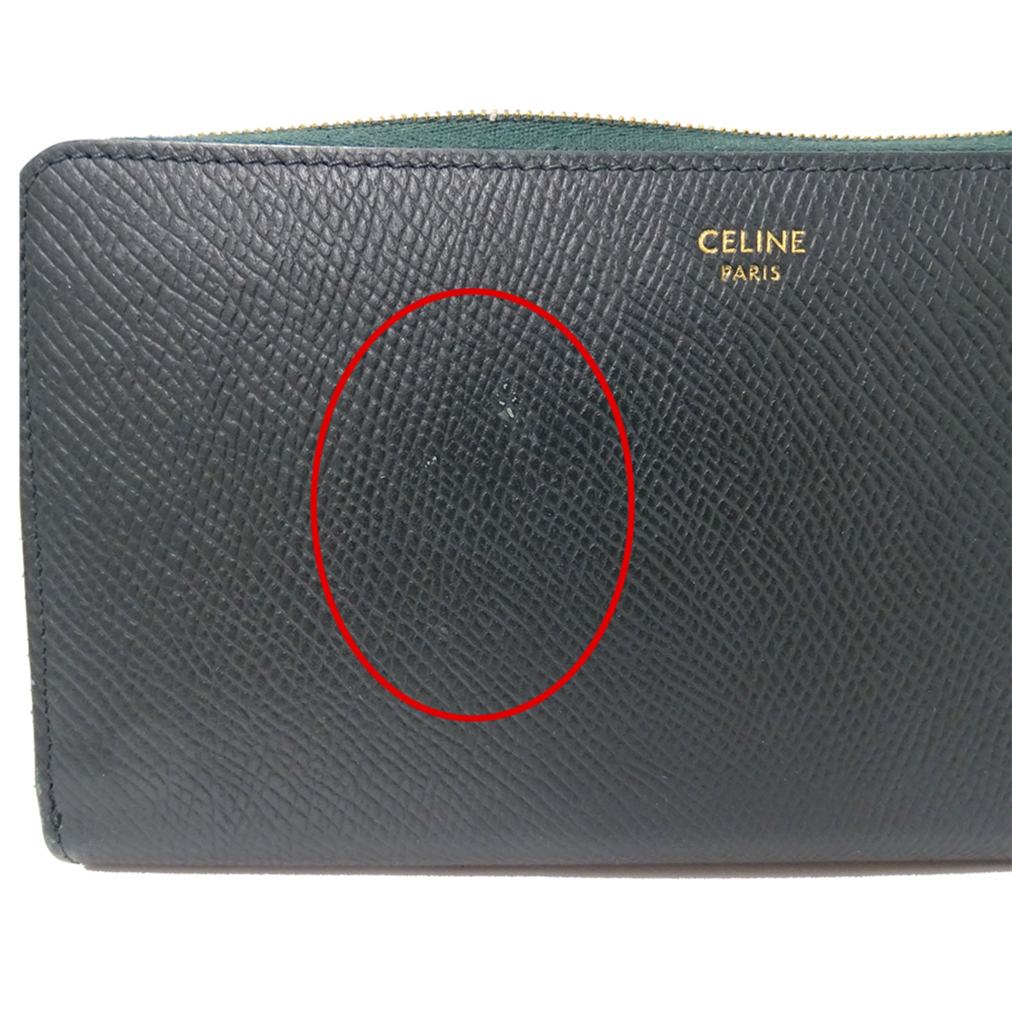 Celine Green Moss Green Leather Long Wallet (Bi-Fold) (Pre-Owned)