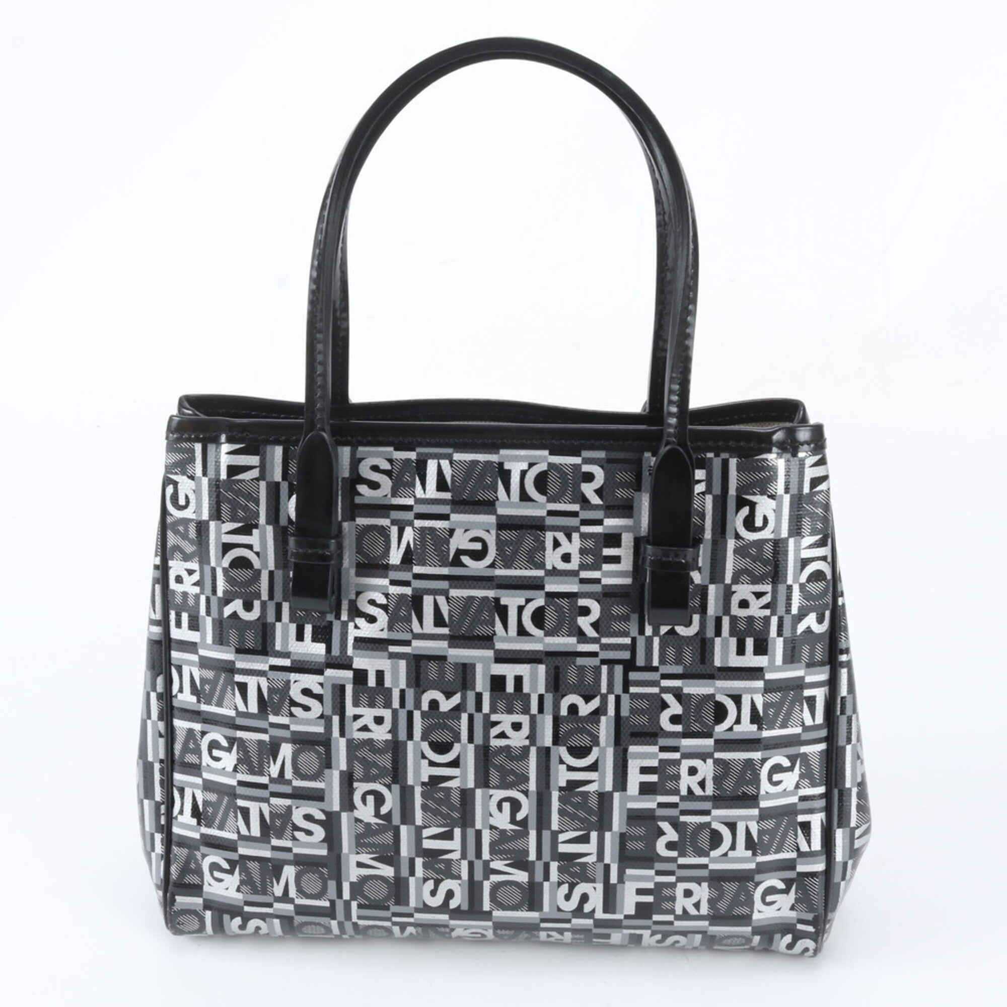 Salvatore Ferragamo Silver Leather Coated Canvas Handbag Shoulder Bag Tote Bag (Pre-Owned)