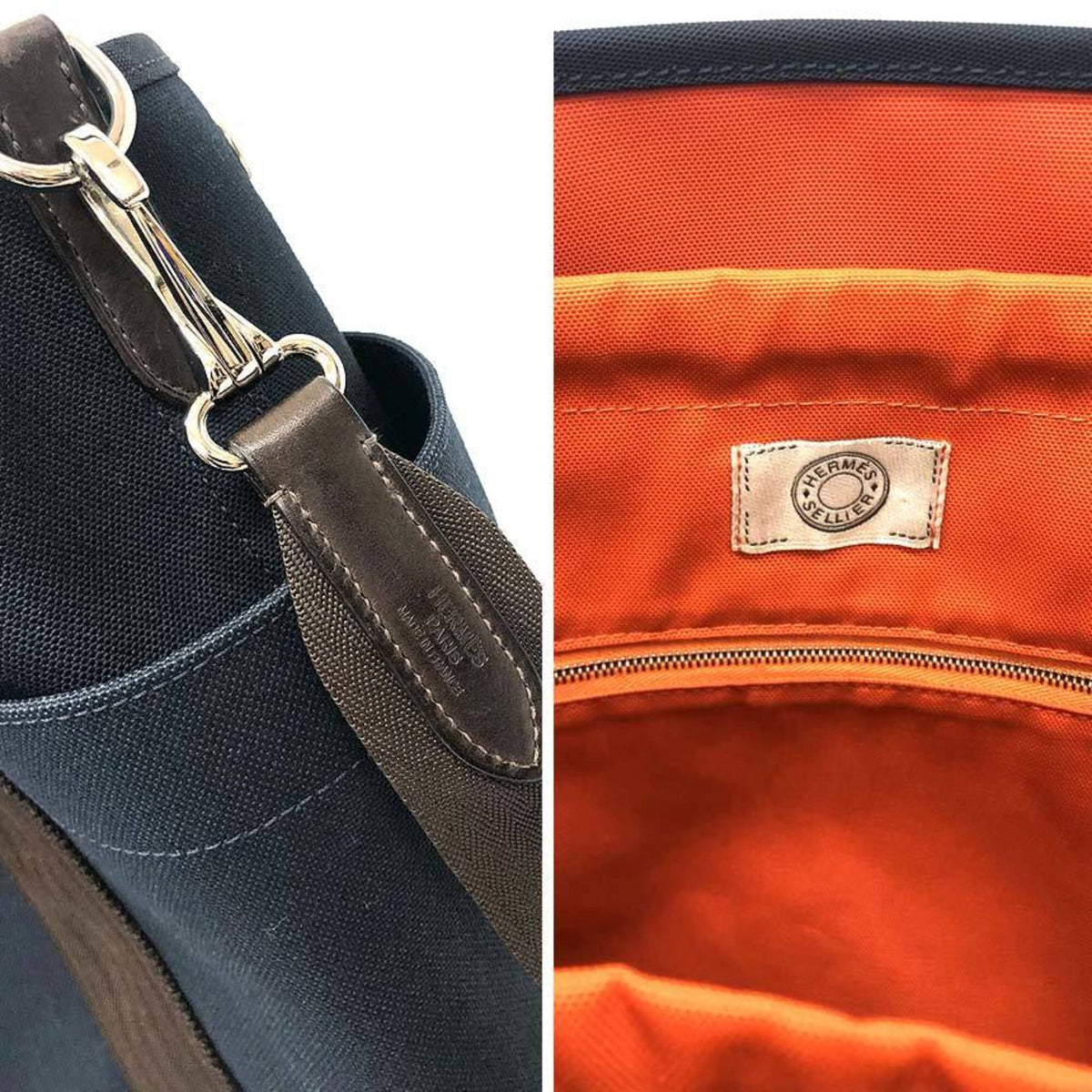 Hermes Brown Navy Canvas Shoulder Bag Tote Bag (Pre-Owned)