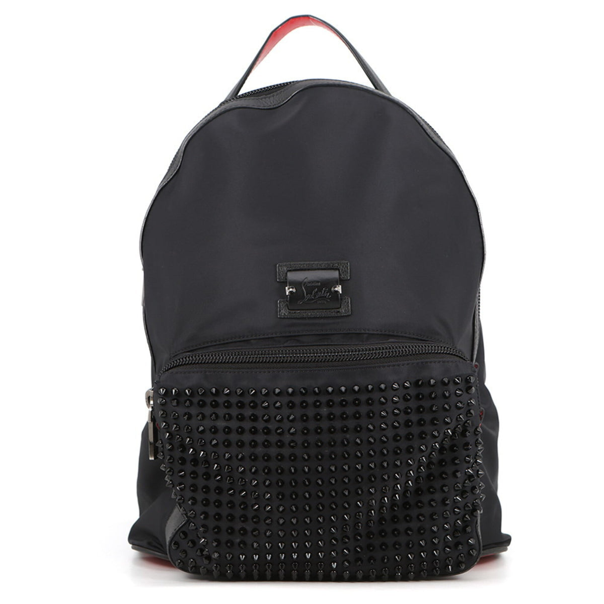 Christian Louboutin Black Red Color Nylon Leather Rubber Backpack (Pre-Owned)