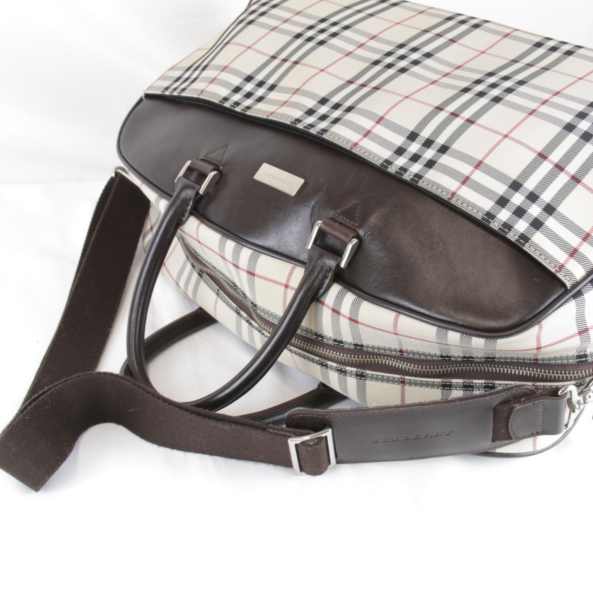 Burberry Beige Canvas Boston Bag (Pre-Owned)