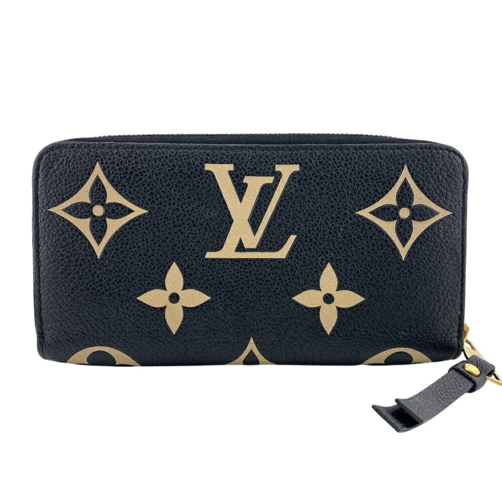 Louis Vuitton Beige Black Leather Long Wallet (Bi-Fold) (Pre-Owned)