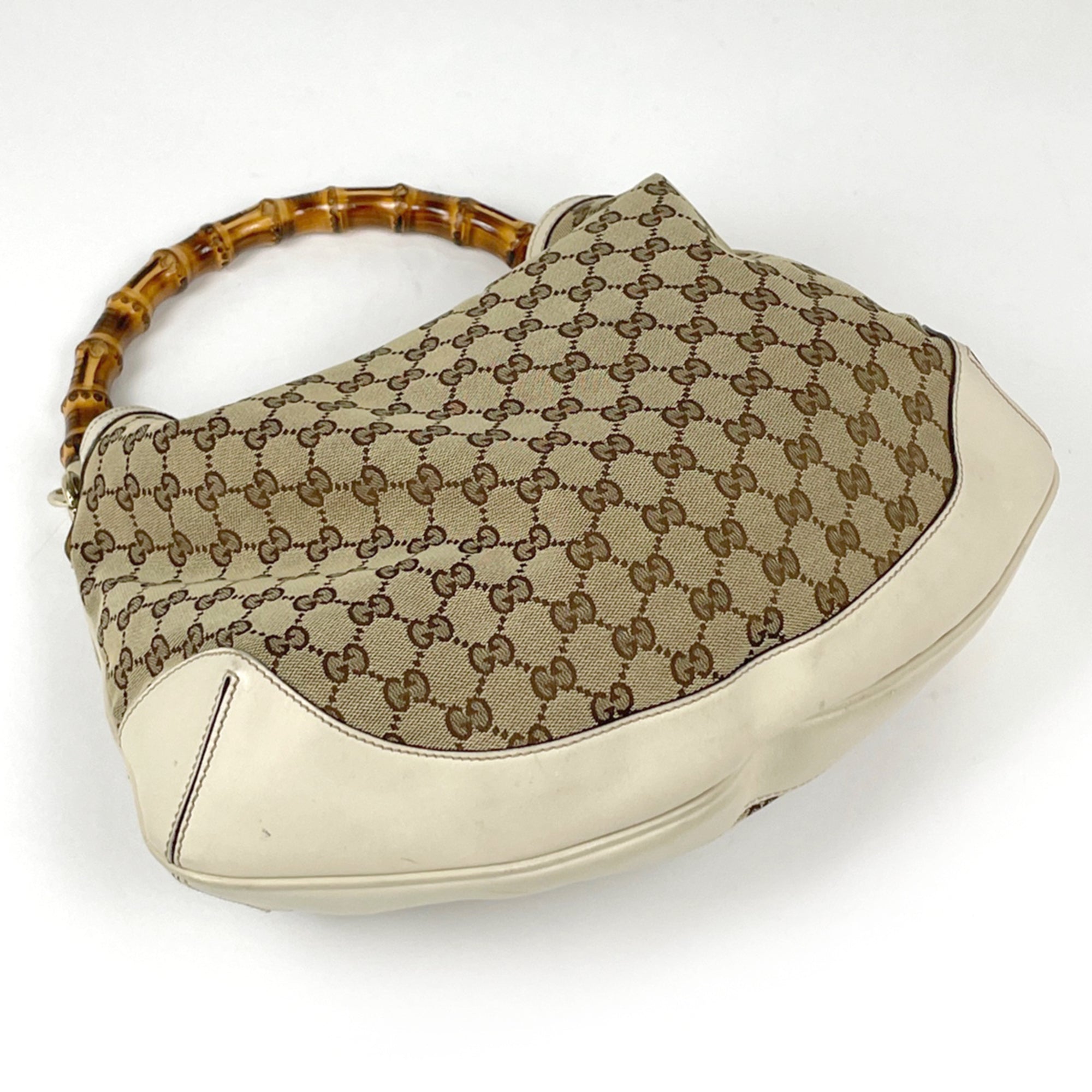 Gucci Beige White Gg Canvas Leather Shoulder Bag (Pre-Owned)