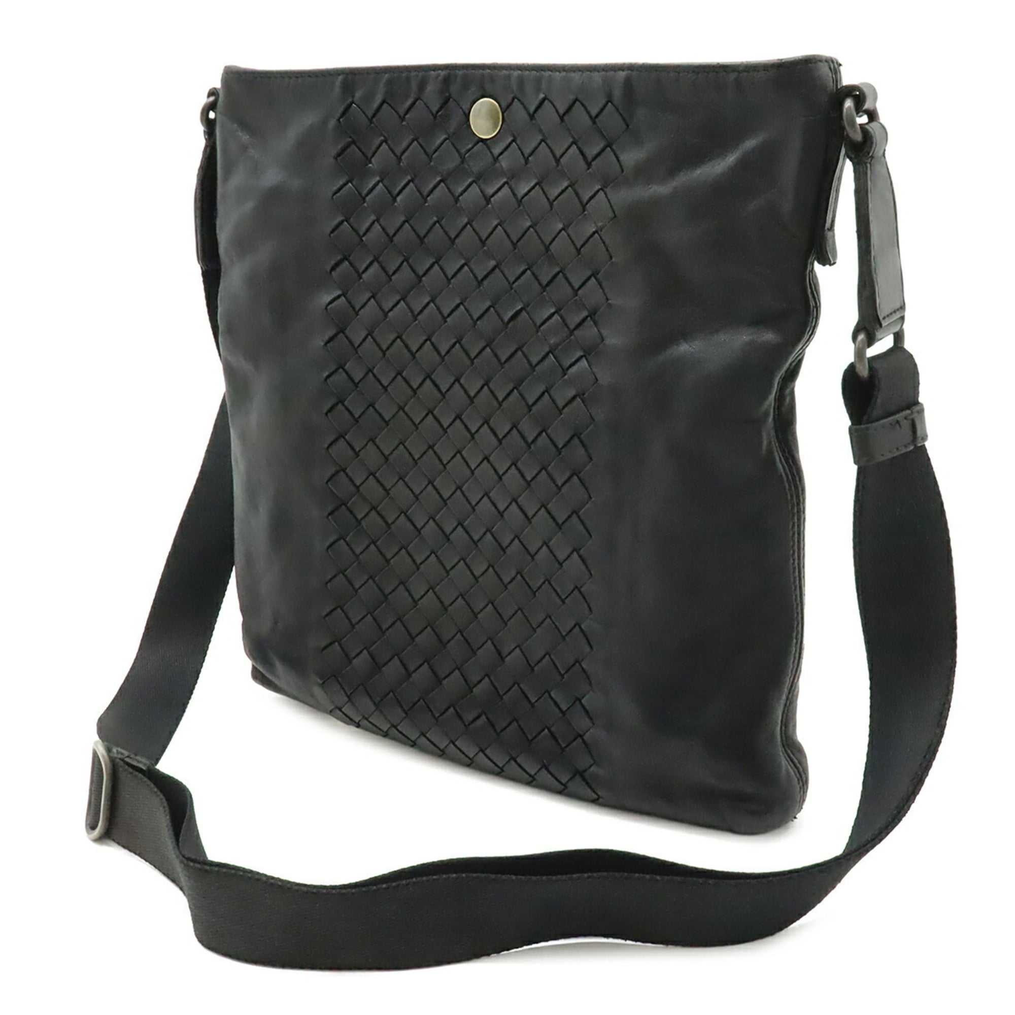 Bottega Veneta Intrecciato Black Leather Shoulder Bag (Pre-Owned)