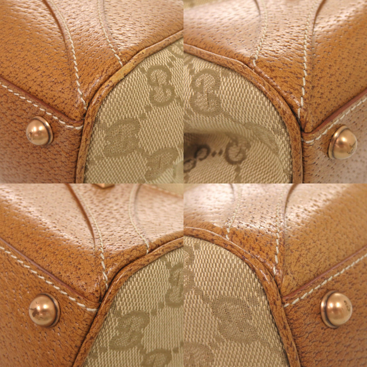 Gucci Beige Camel Gg Canvas Leather Shoulder Bag (Pre-Owned)