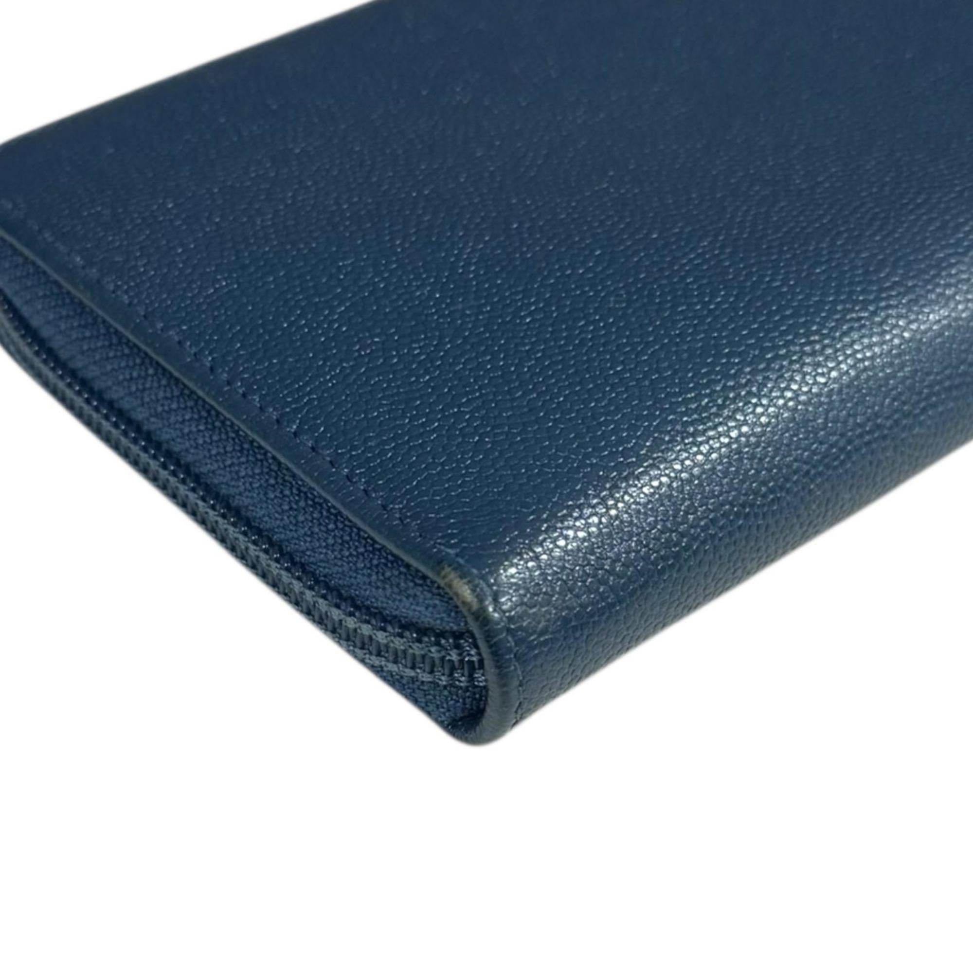 Chanel Blue Leather Long Wallet (Bi-Fold) (Pre-Owned)