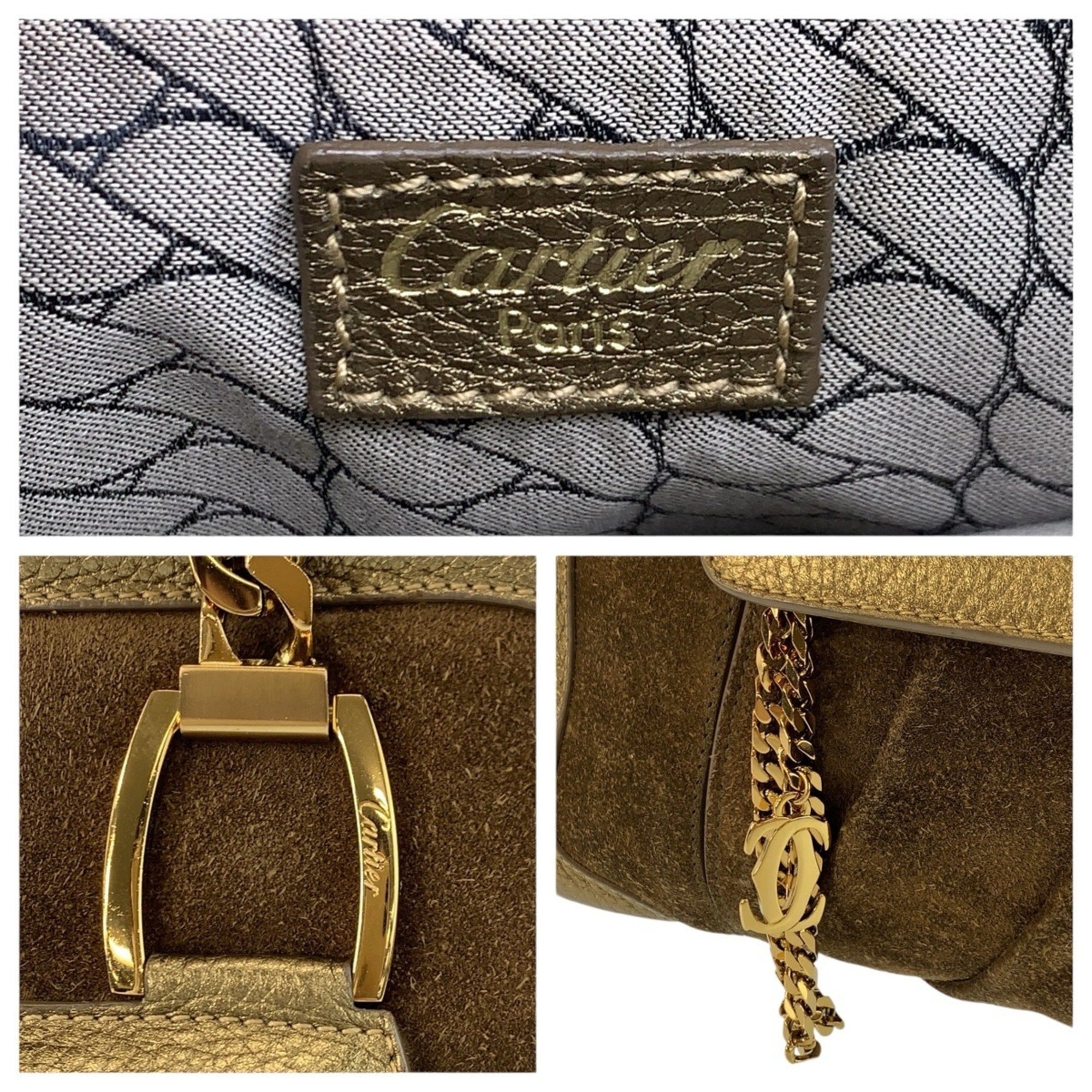 Cartier Brown Gold Suede Leather Shoulder Bag (Pre-Owned)