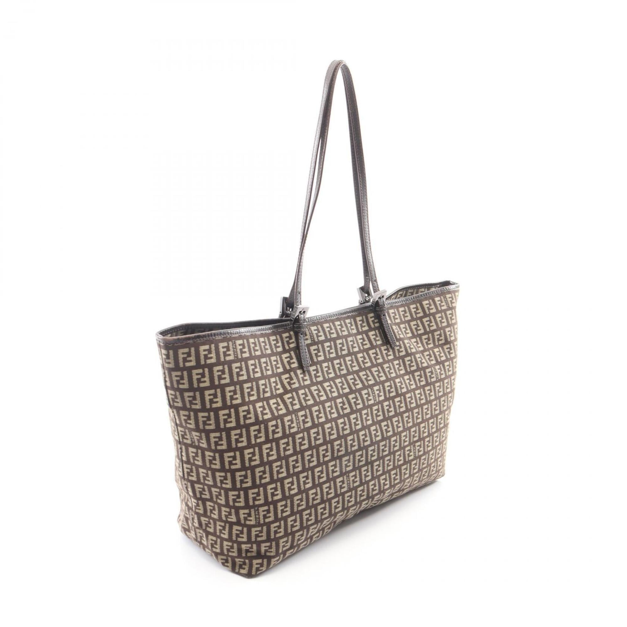 Fendi Beige Brown Canvas Leather Handbag Tote Bag (Pre-Owned)