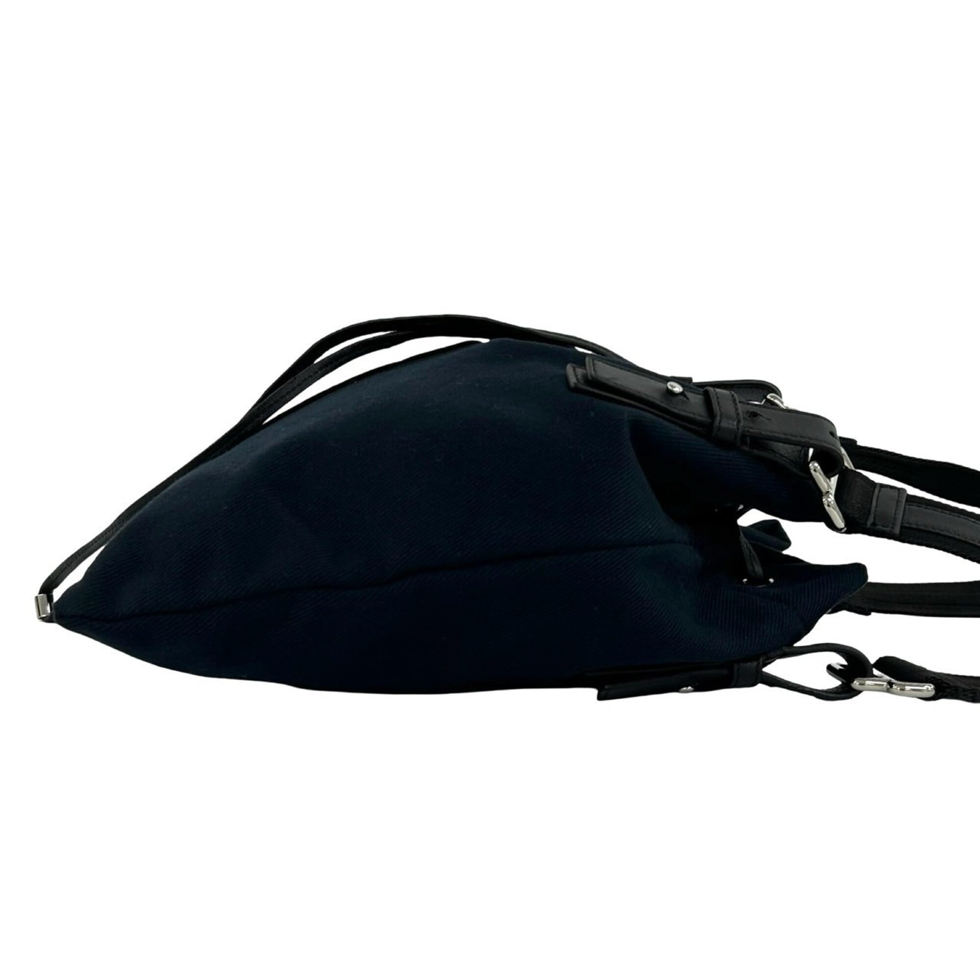 Yves Saint Laurent Black Navy Canvas Leather Handbag (Pre-Owned)