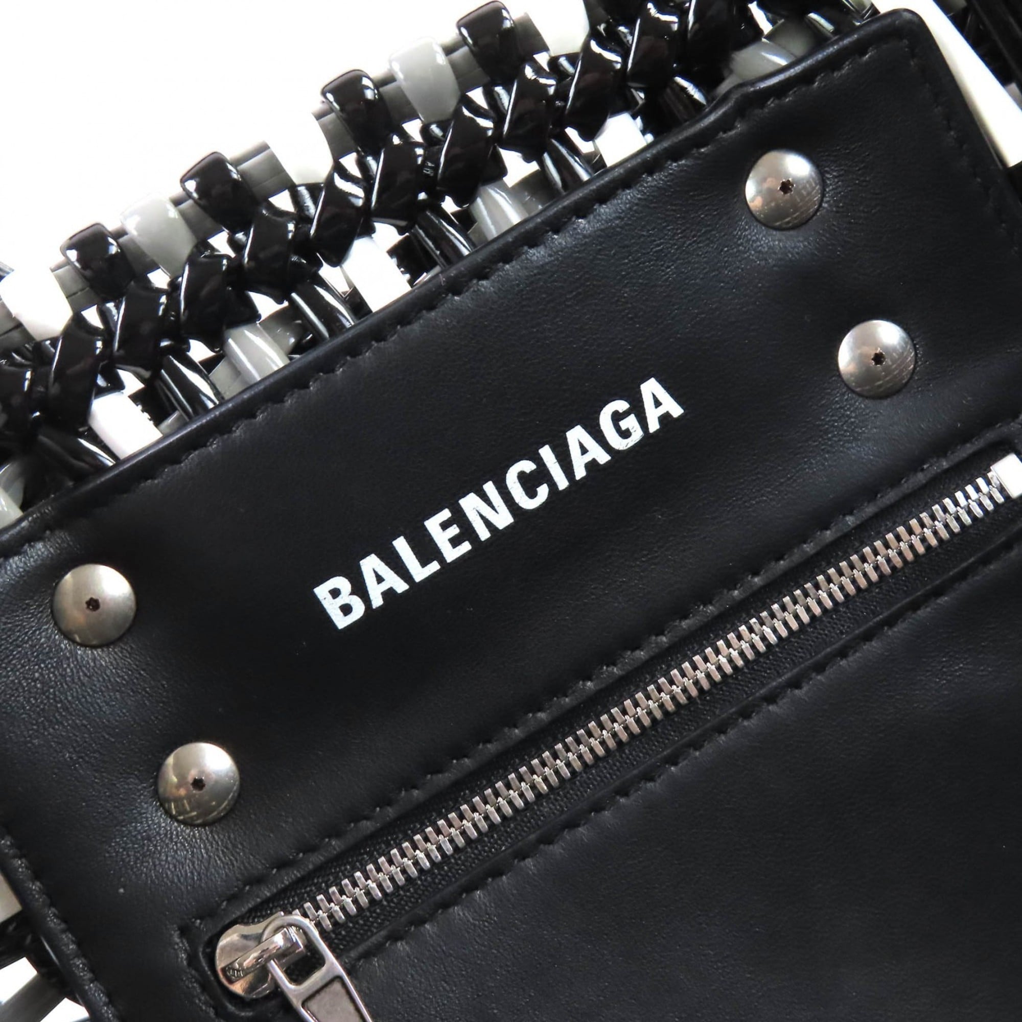 Balenciaga Black Gray White Basket Handbag Shoulder Bag (Pre-Owned)