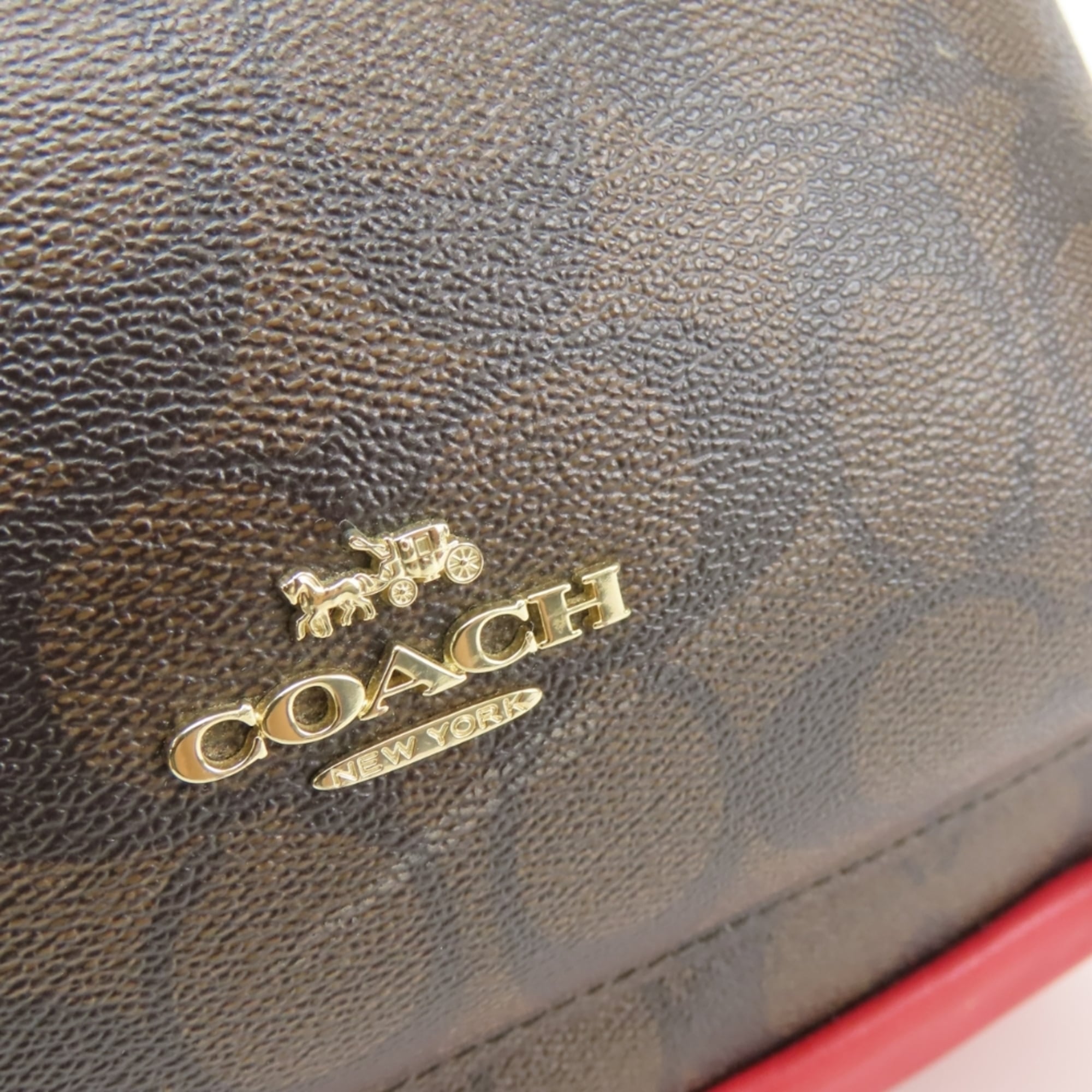 Coach Dark Brown Red Color Pvc Leather Backpack (Pre-Owned)
