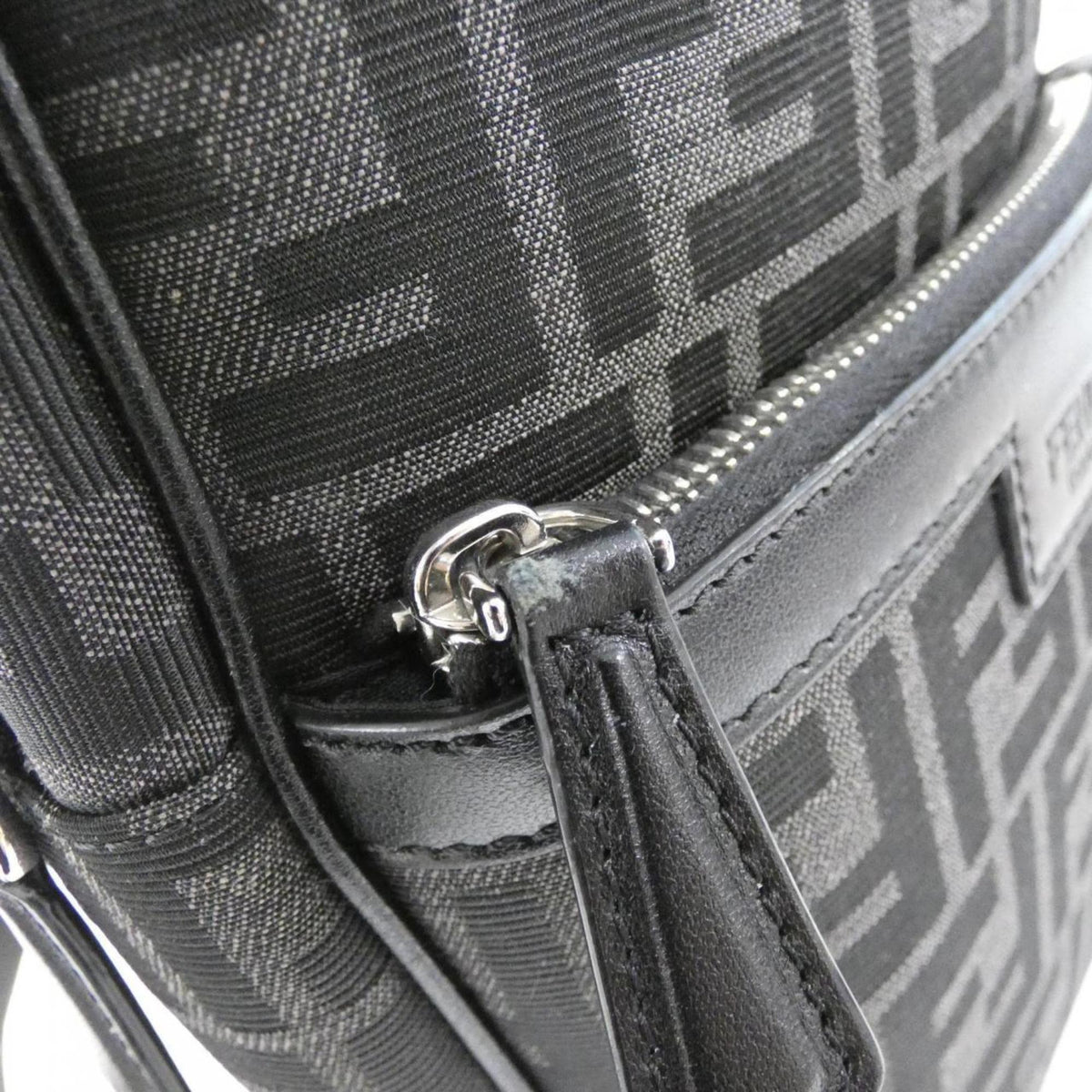 Fendi Silver Canvas Leather Shoulder Bag (Pre-Owned)