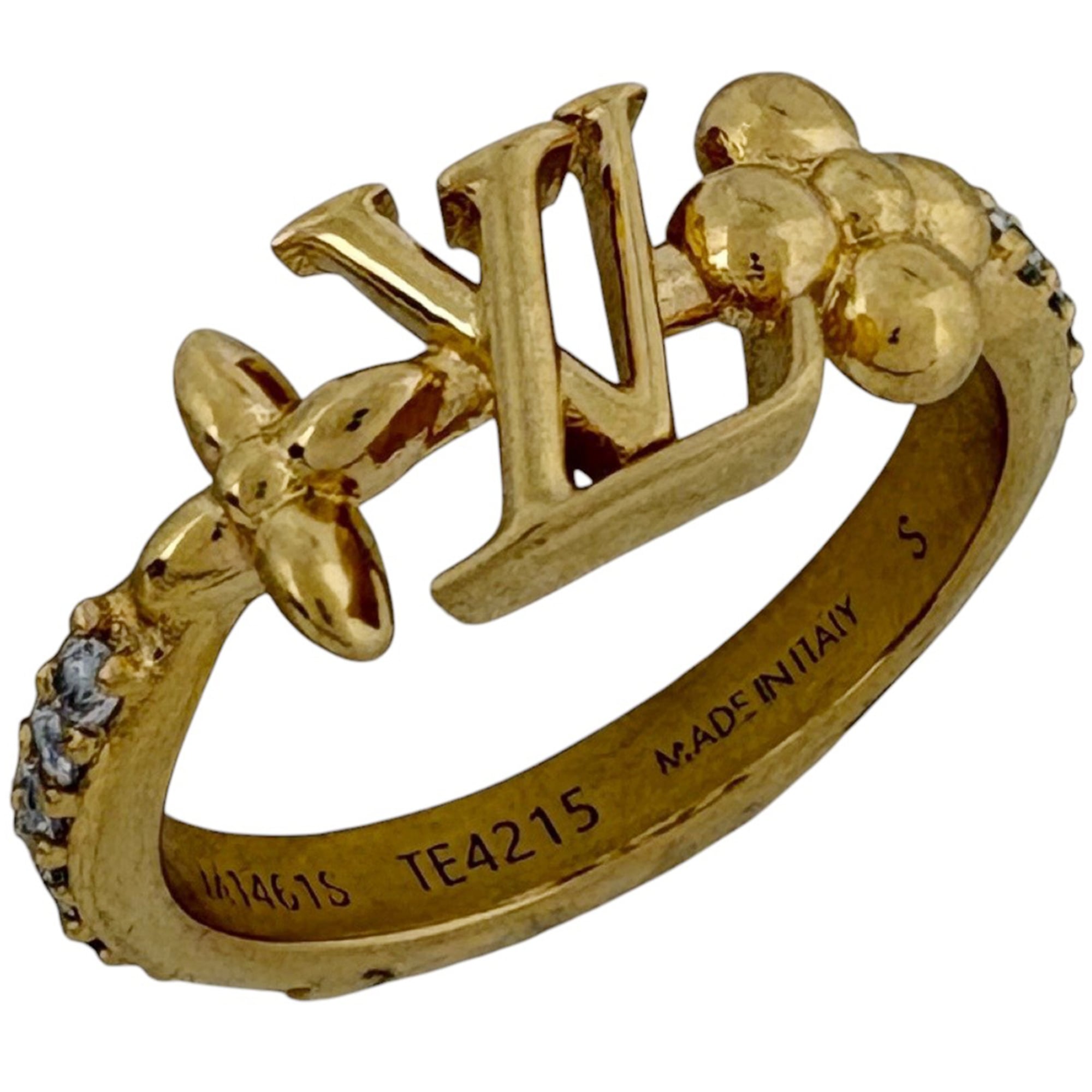 Louis Vuitton Gold Gold Plating Rhinestone Band Ring (Pre-Owned)