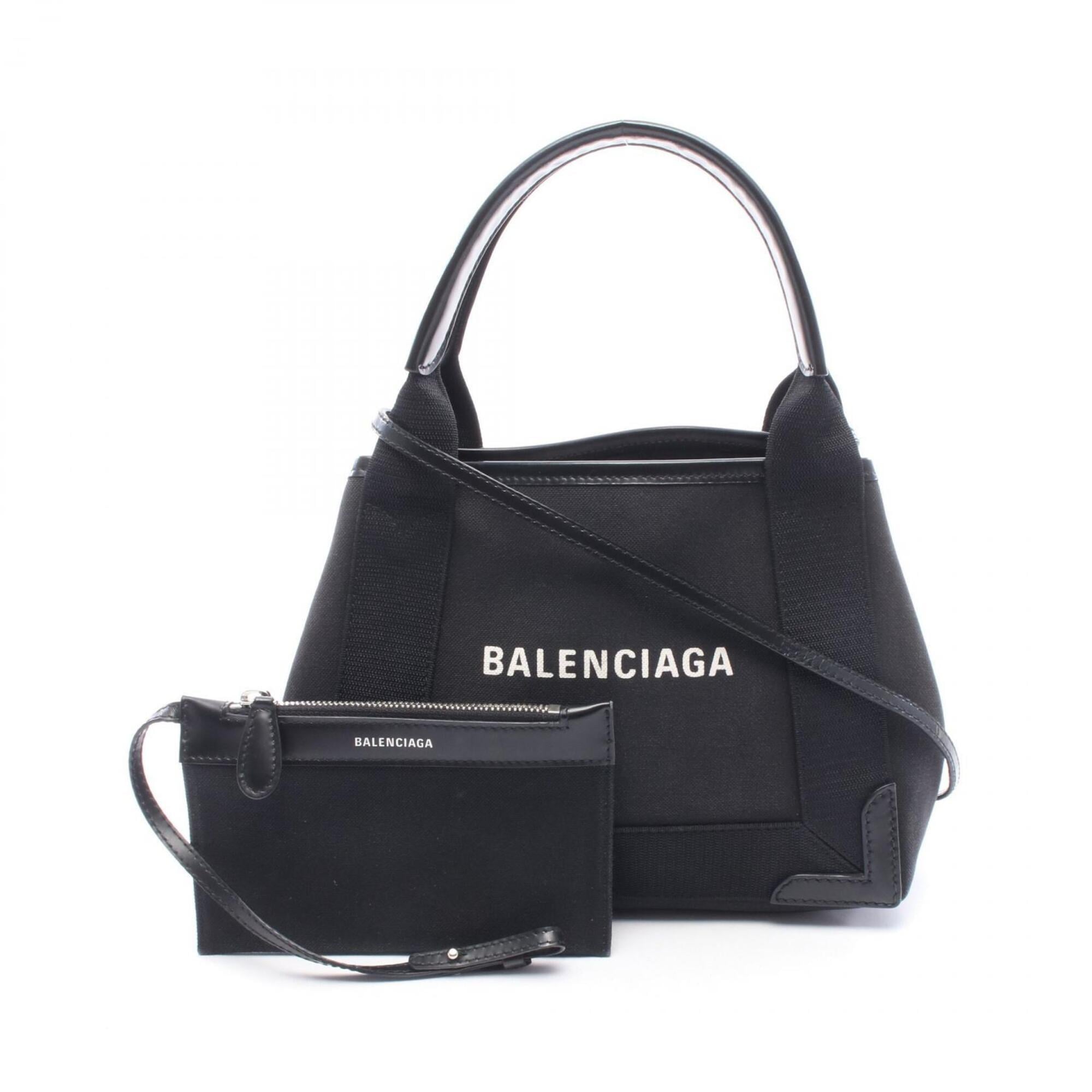 Balenciaga Black Canvas Leather Handbag Pouch (Pre-Owned)
