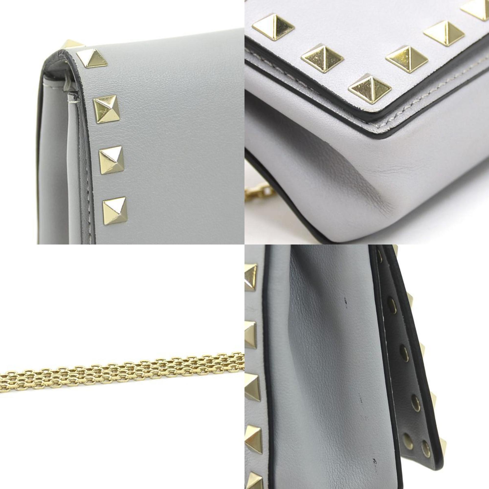 Valentino Garavani Light Gray Leather Shoulder Bag (Pre-Owned)