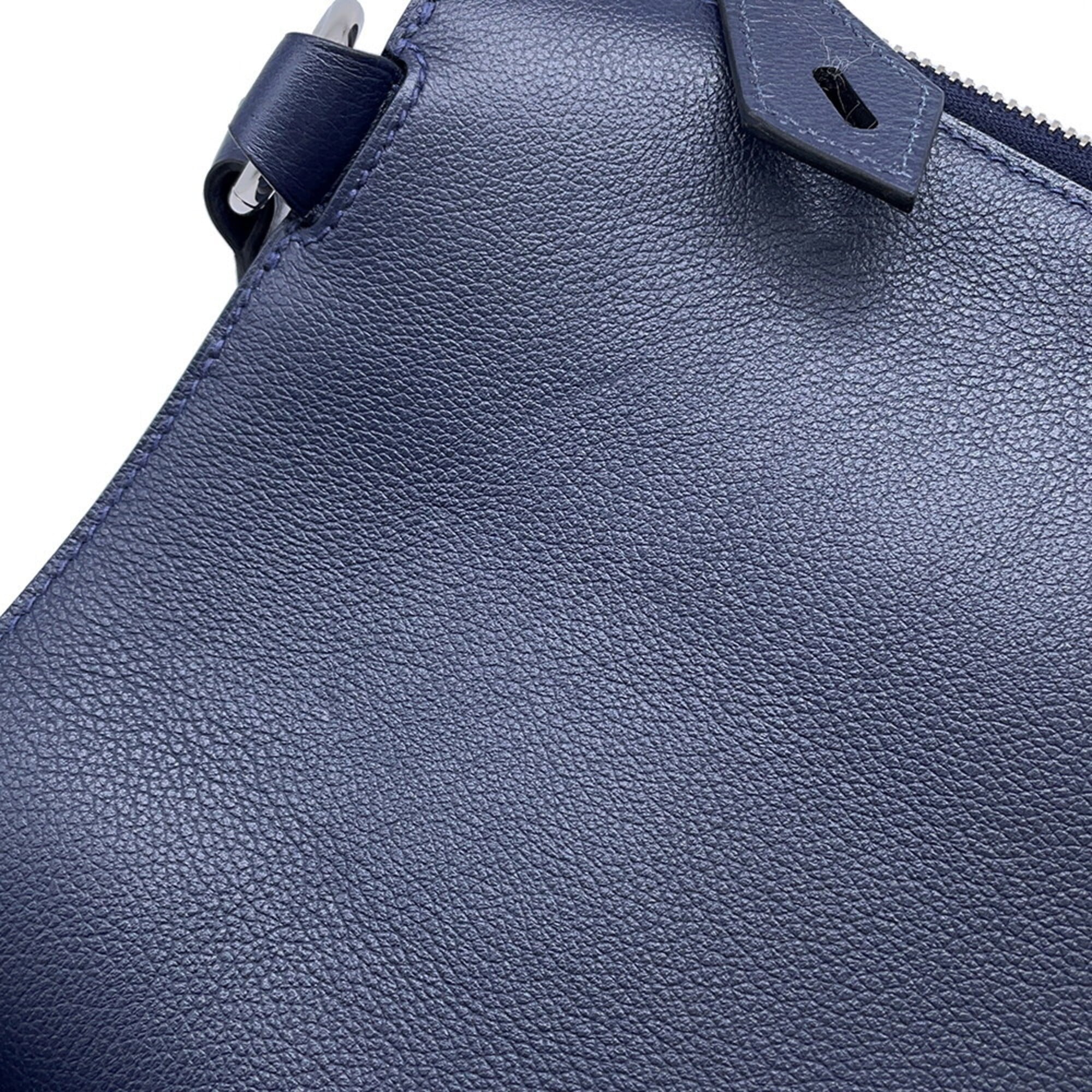 Hermes Blue Navy Evergrain Leather Clutch Bag Shoulder Bag (Pre-Owned)
