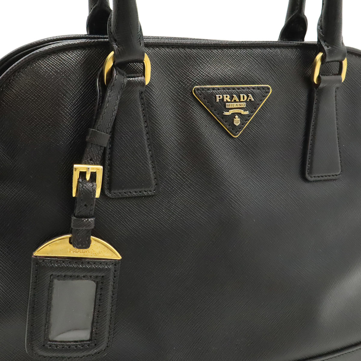Prada Saffiano Black Leather Handbag Shoulder Bag (Pre-Owned)