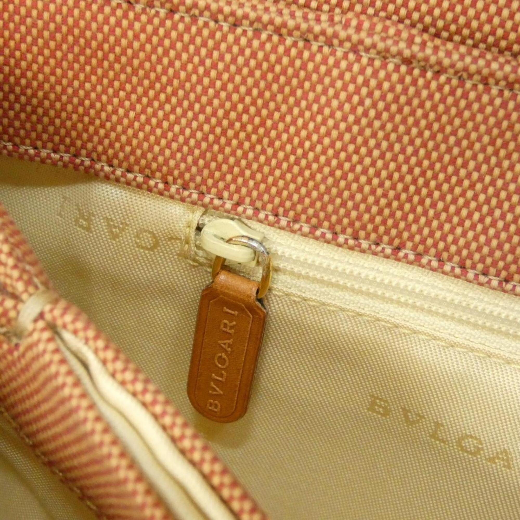Bvlgari Beige Orange Canvas Leather Shoulder Bag (Pre-Owned)