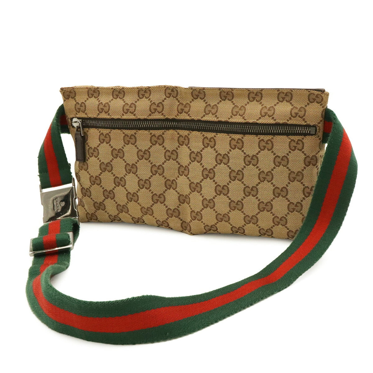 Gucci Gg Canvas Beige Dark Brown Green Khaki Red Color Canvas Leather Pouch Sling Bag (Pre-Owned)