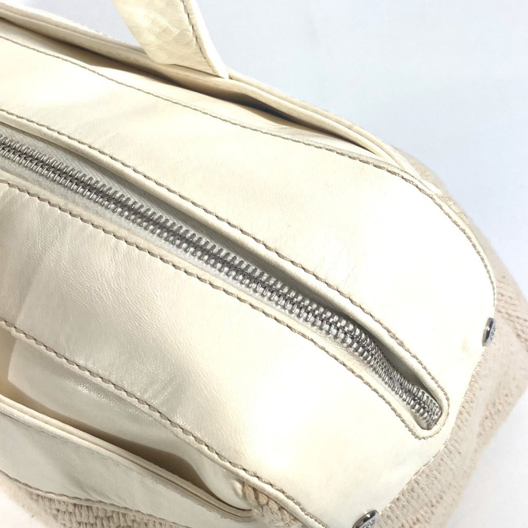 Chanel Beige White Leather Canvas Handbag Shoulder Bag Tote Bag (Pre-Owned)