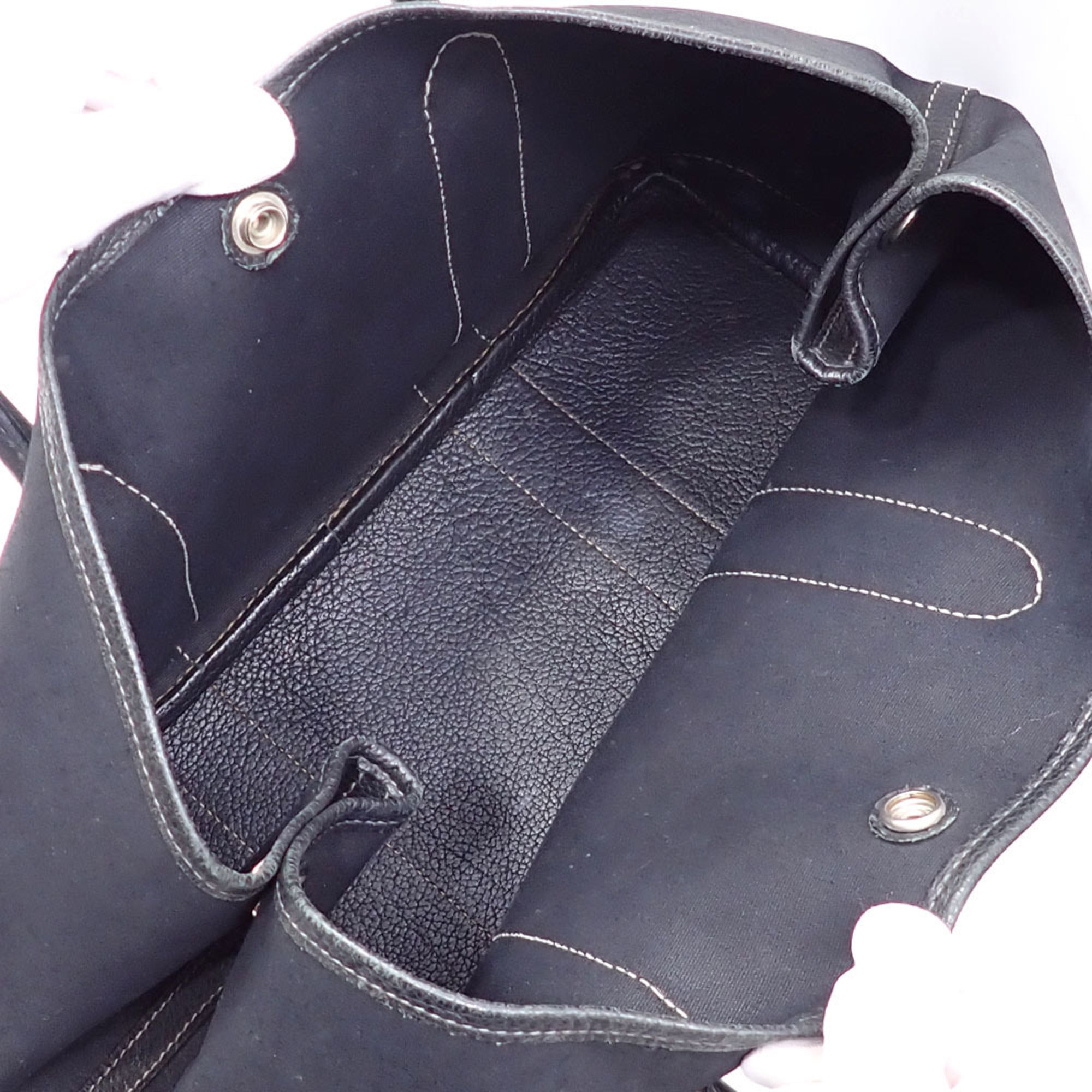 Hermes Black Leather Toile Officier Handbag Tote Bag (Pre-Owned)