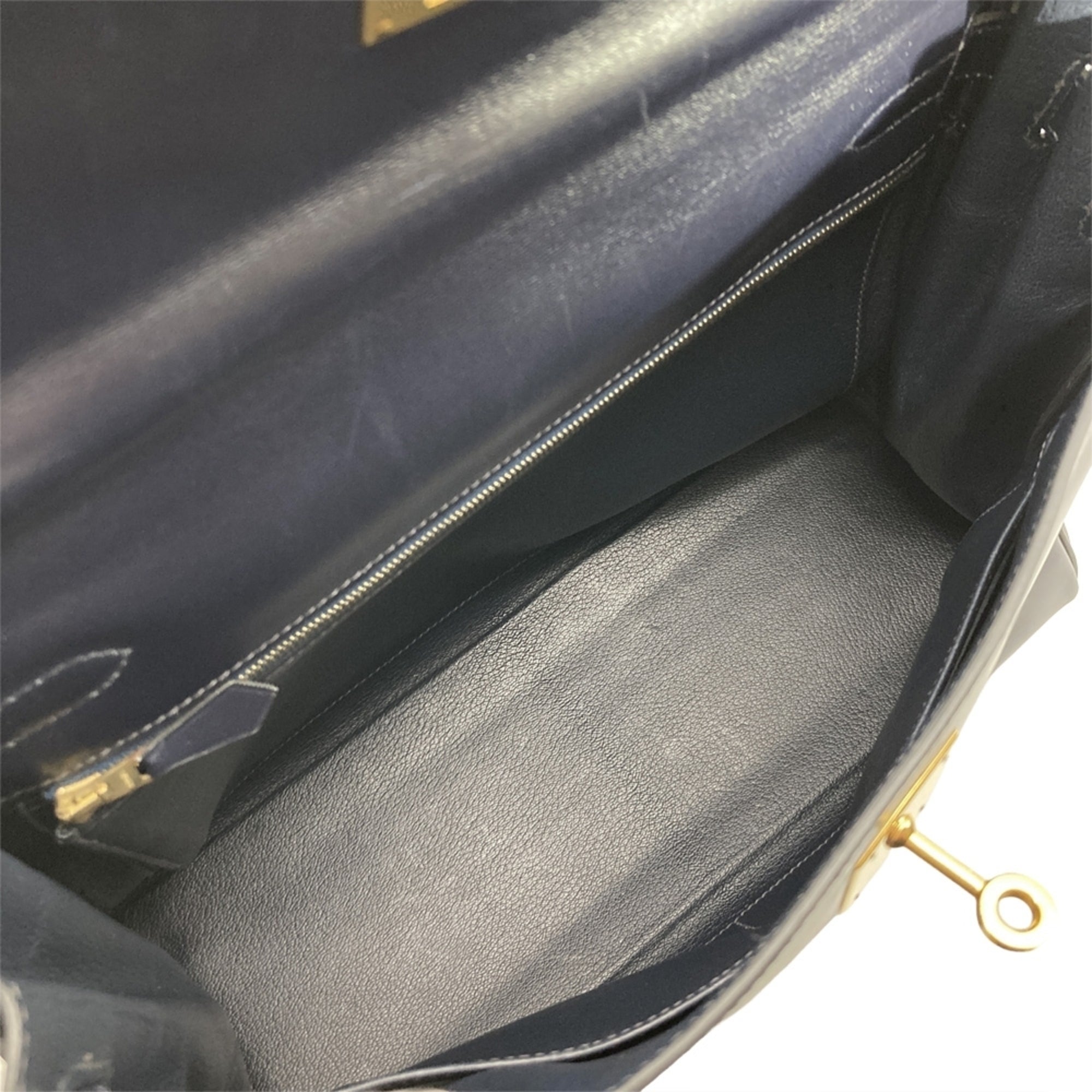 Hermes Navy Box Calf Leather Handbag (Pre-Owned)