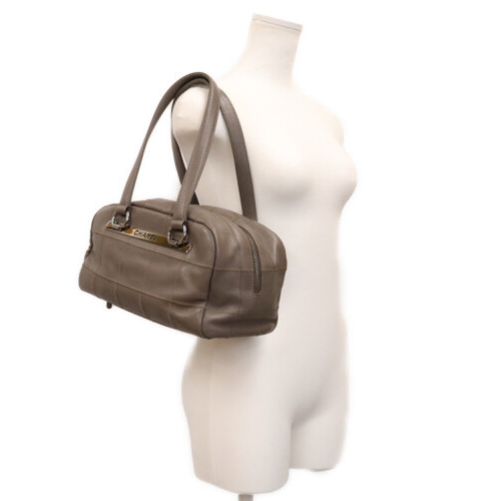 Chanel Gray Grained Calfskin Boston Bag (Pre-Owned)