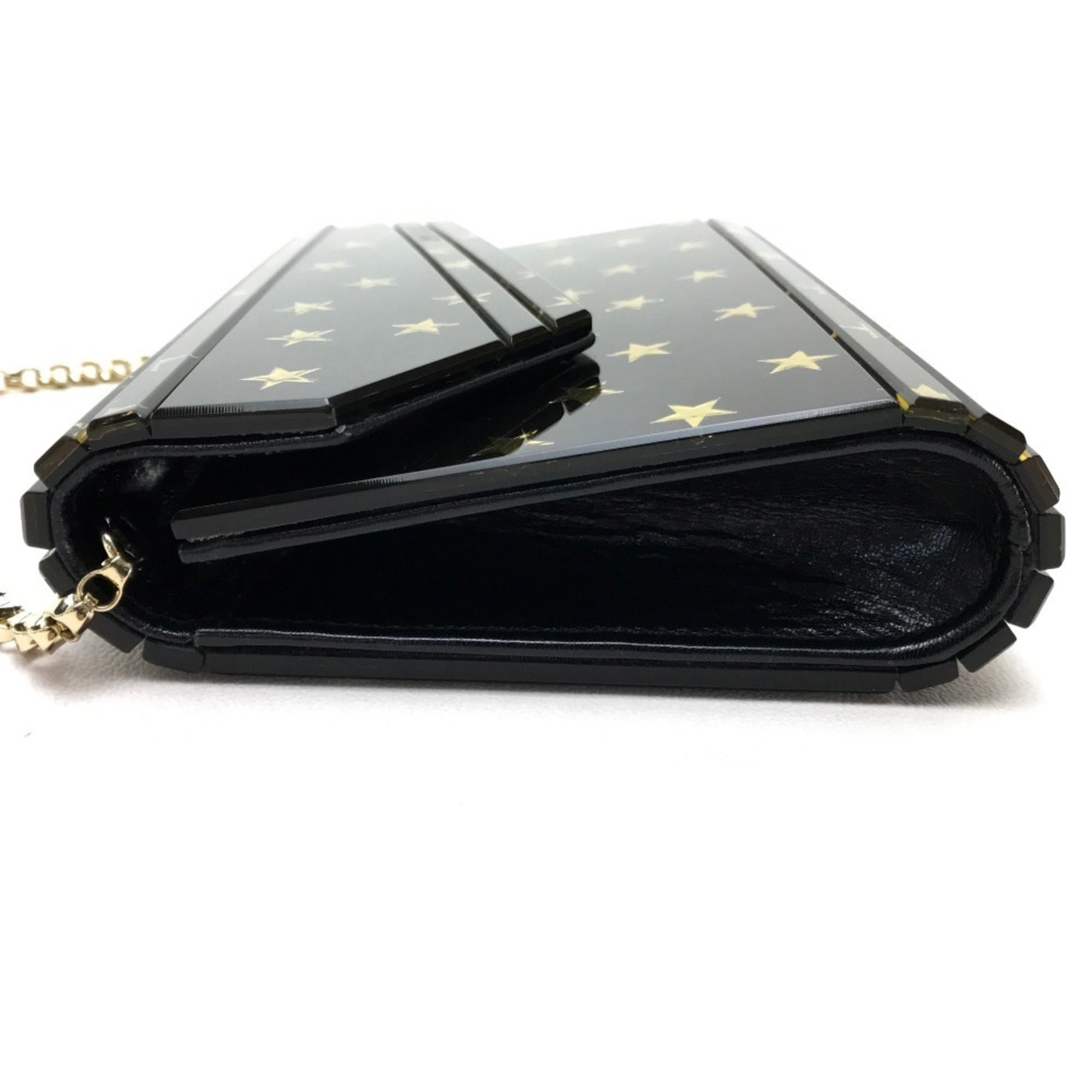 Jimmy Choo Black Gold Leather Plastic Clutch Bag Pochette Shoulder Bag (Pre-Owned)