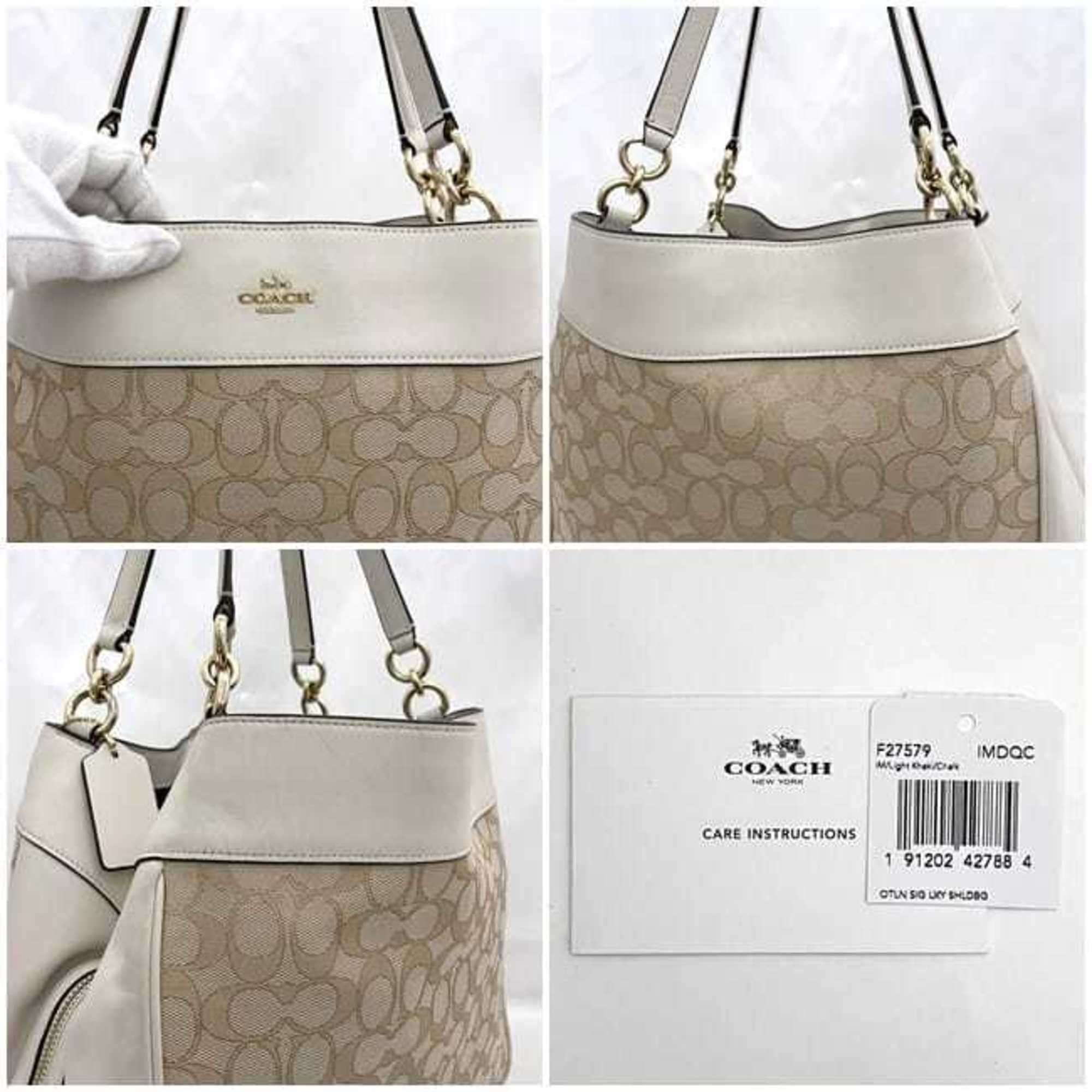 Coach Cream White Leather Canvas Tote Bag (Pre-Owned)