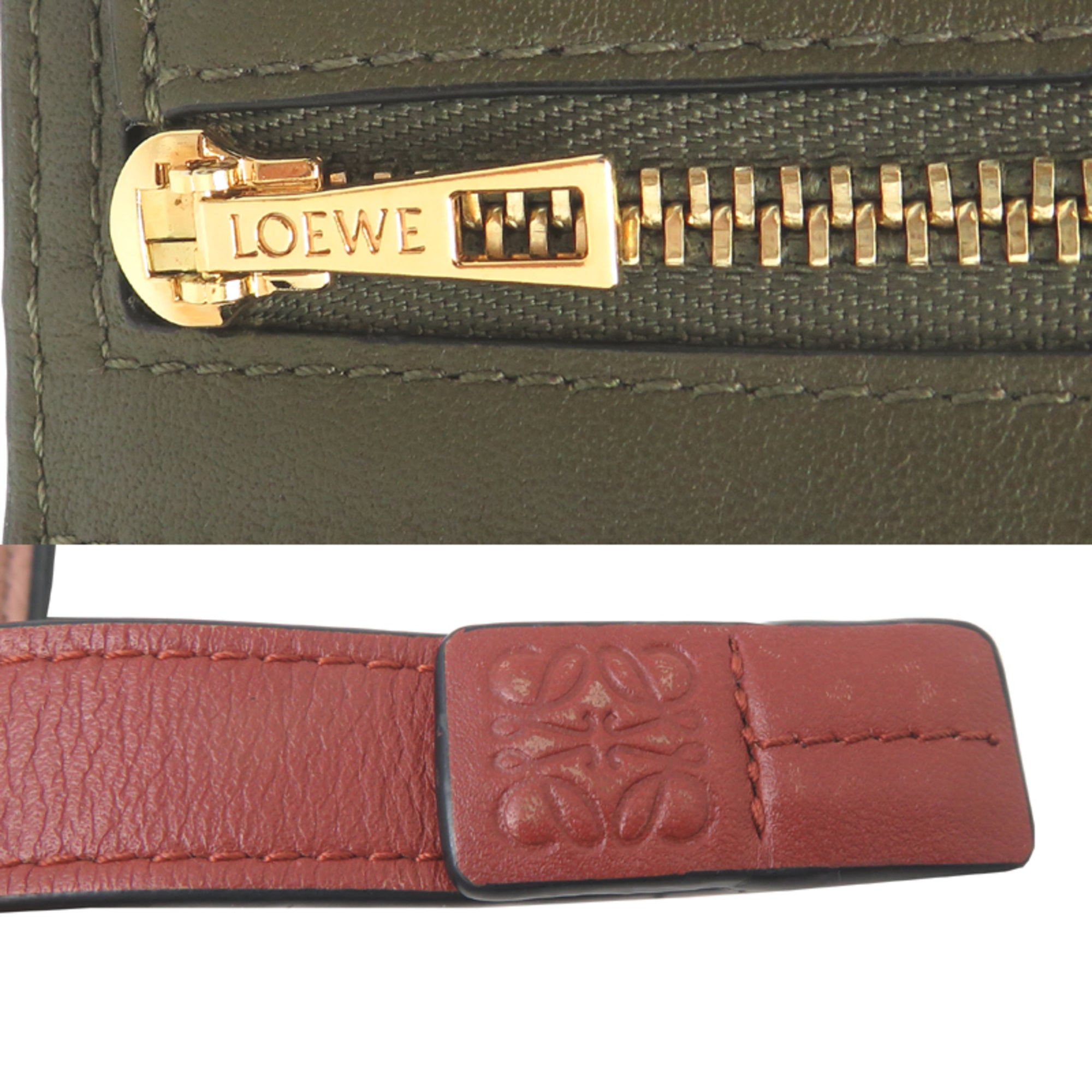 Loewe Beige Khaki Pink Leather Long Wallet (Bi-Fold) (Pre-Owned)