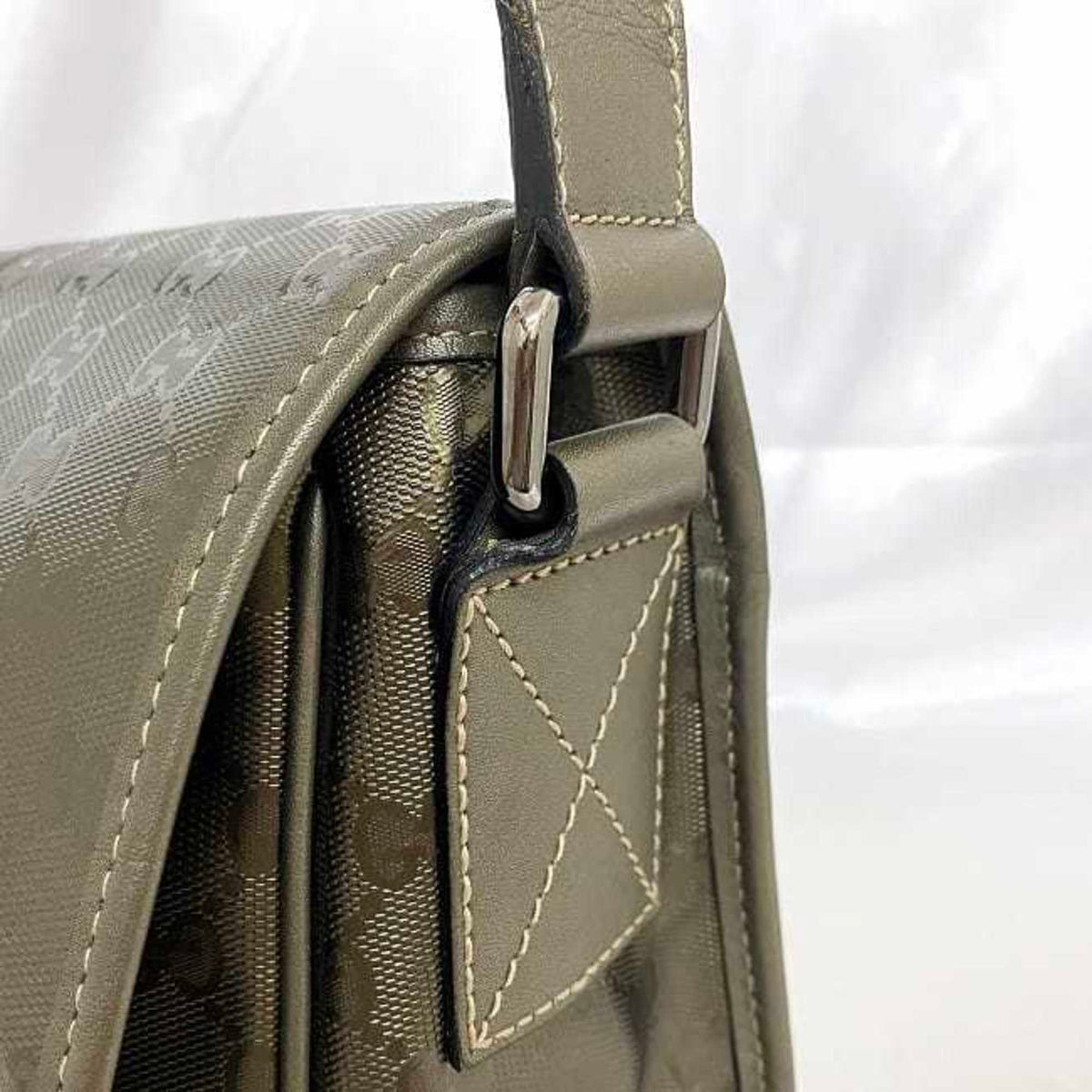 Gucci Green Khaki Coated Canvas Shoulder Bag (Pre-Owned)