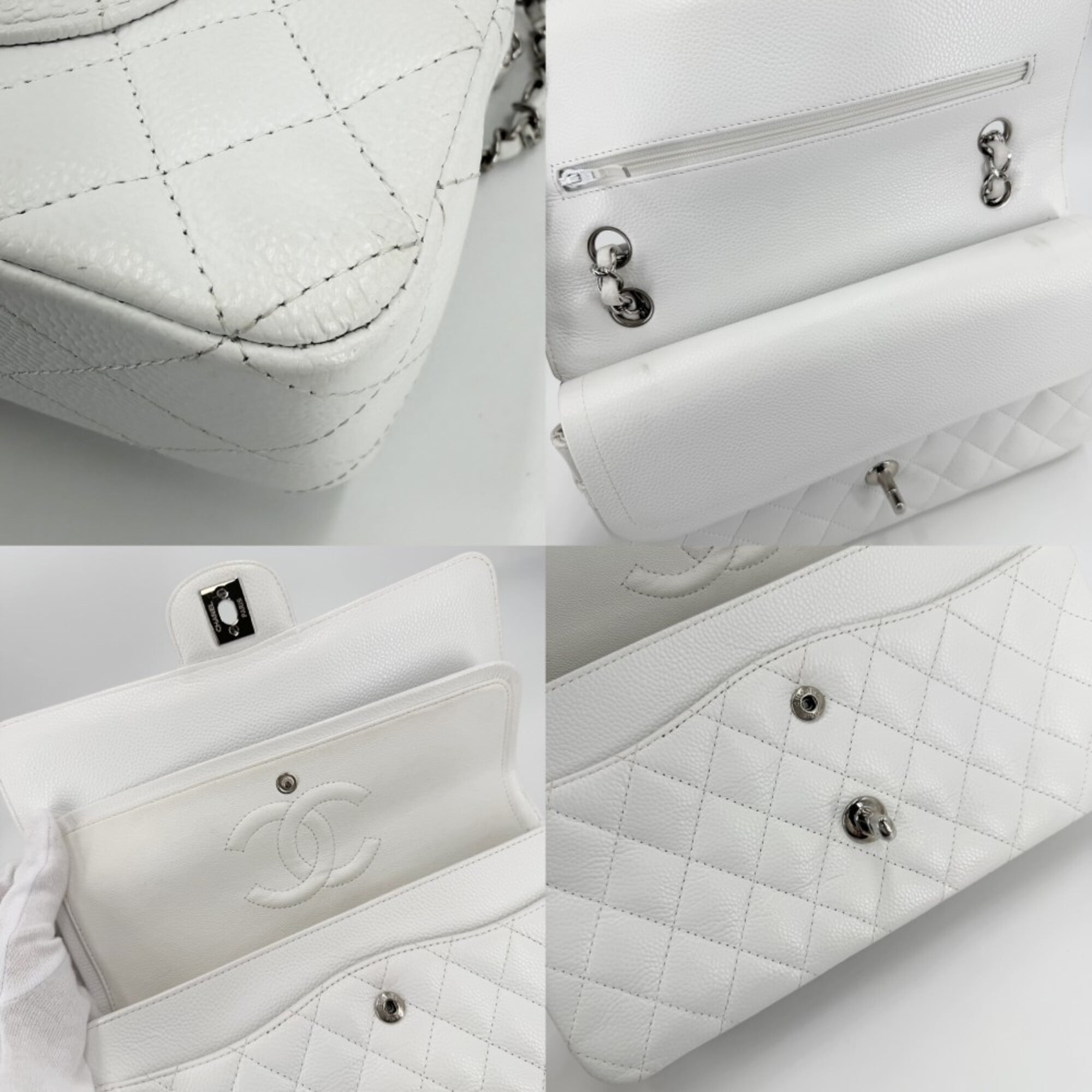 Chanel White Grained Calfskin Shoulder Bag (Pre-Owned)