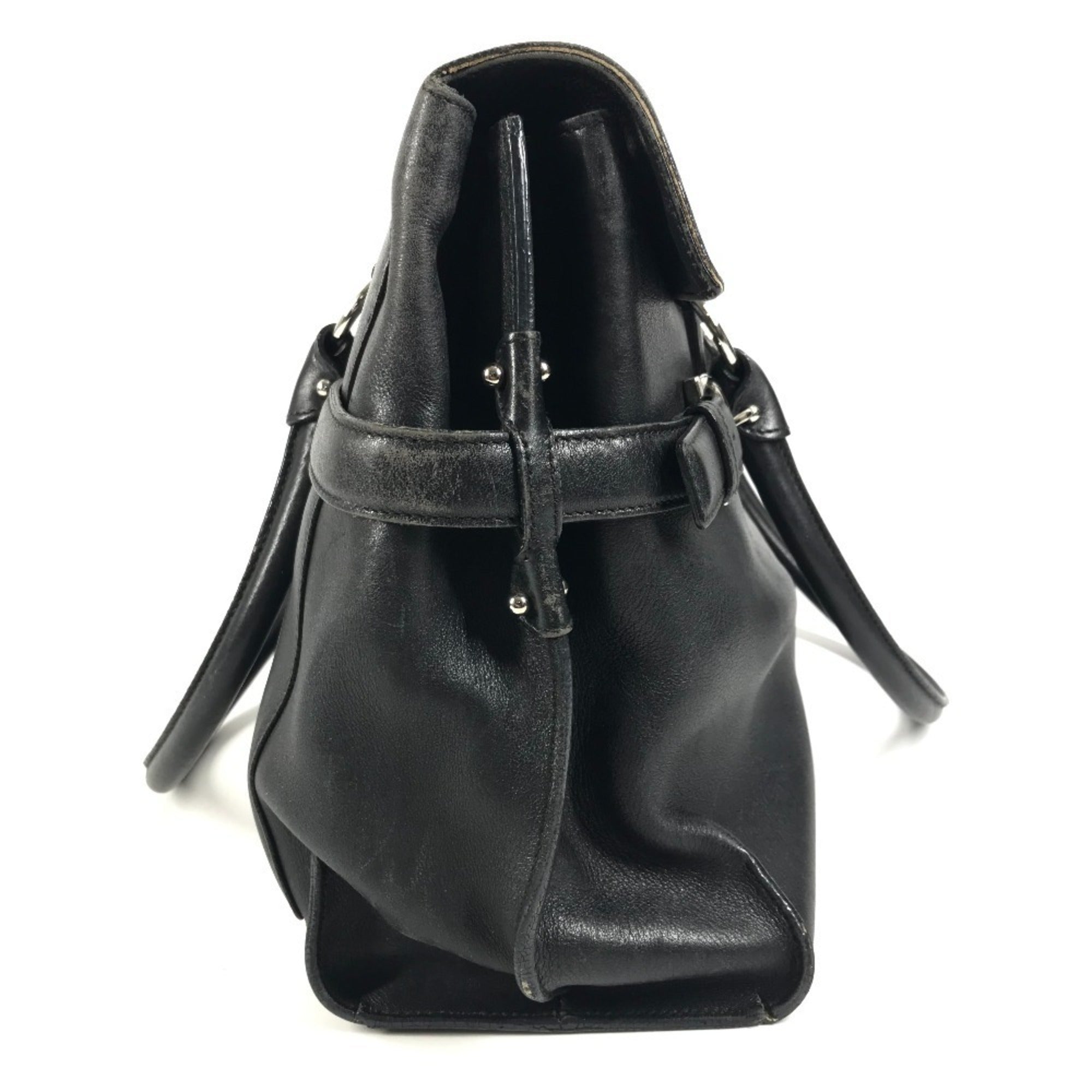 Salvatore Ferragamo Black Leather Shoulder Bag Tote Bag (Pre-Owned)