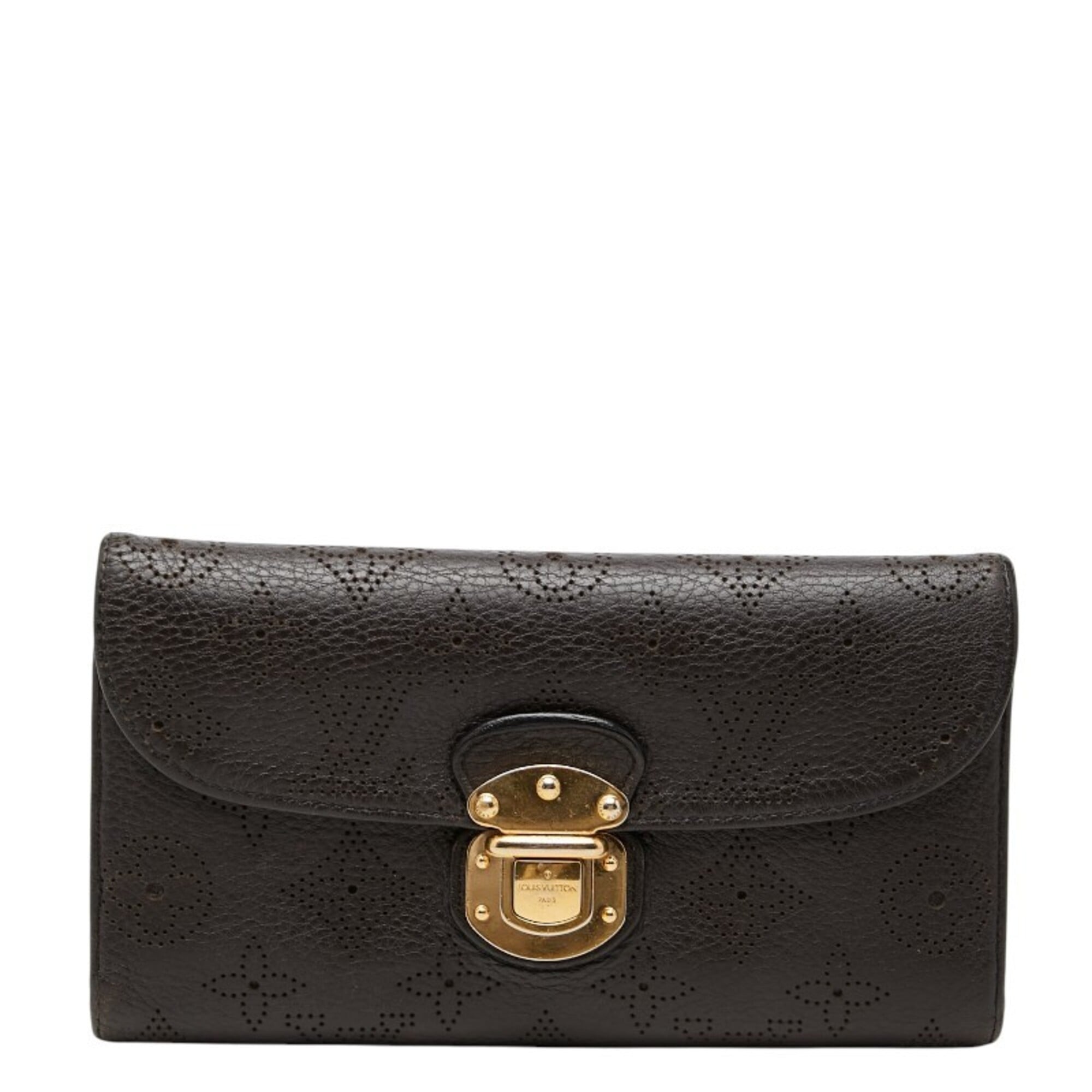 Louis Vuitton Monogram Dark Brown Leather Long Wallet (Tri-Fold) (Pre-Owned)
