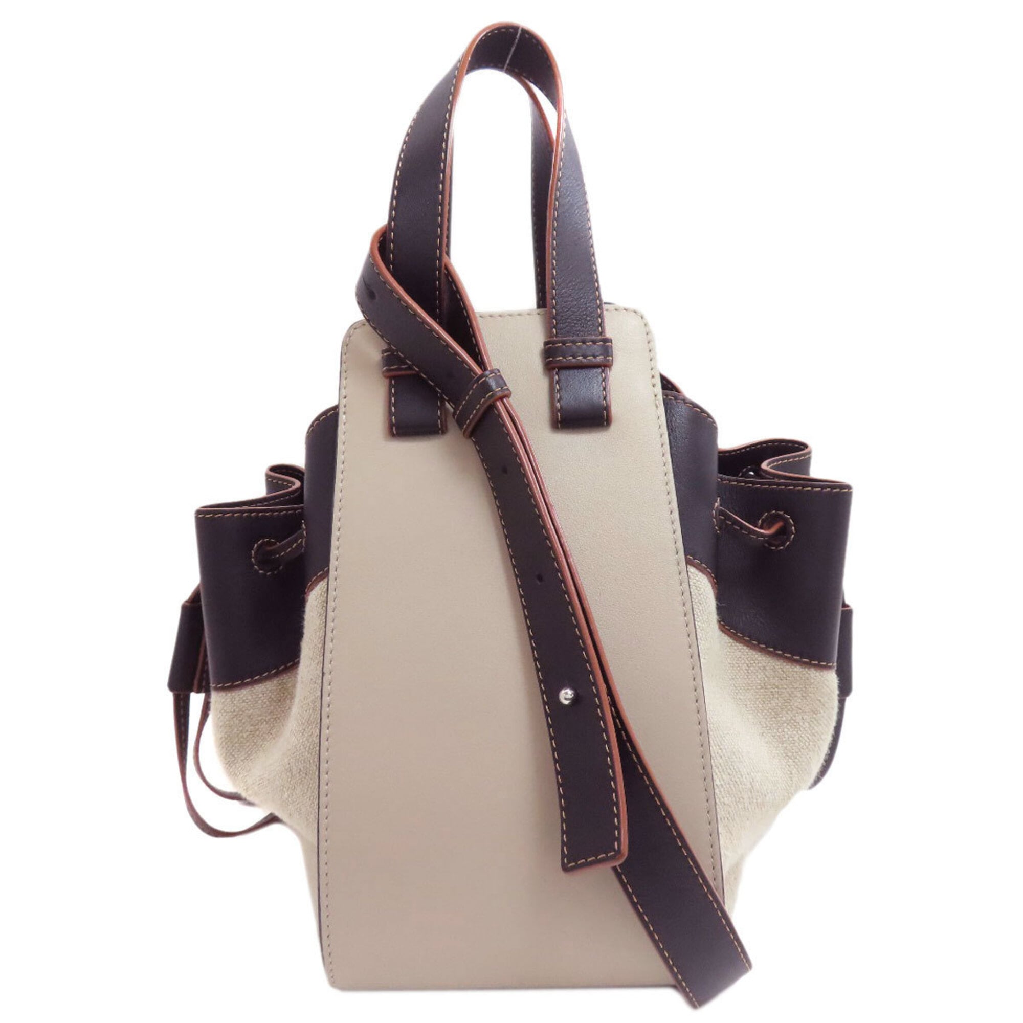 Loewe Beige Black Canvas Leather Handbag (Pre-Owned)