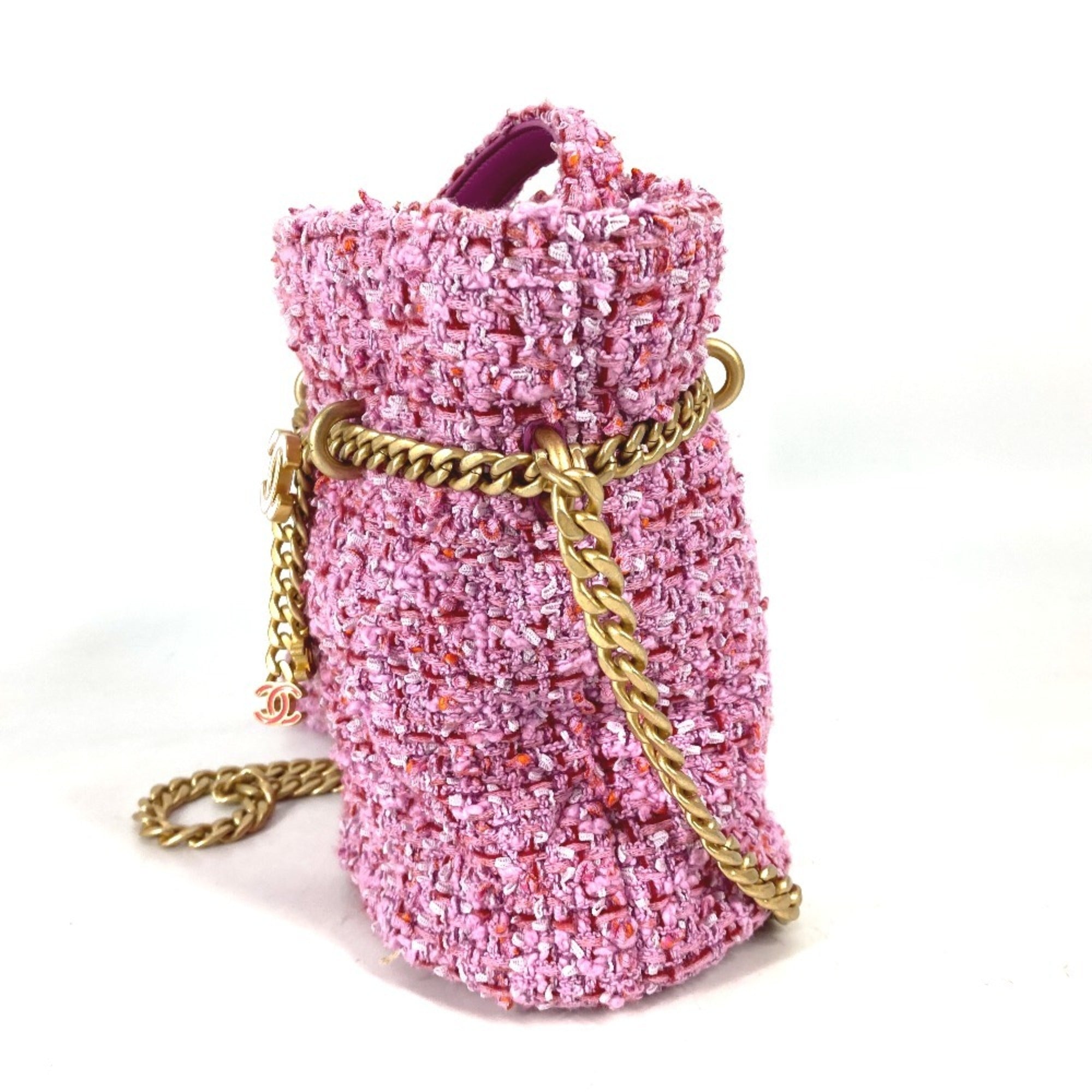 Chanel Pink Tweed Handbag Pochette Shoulder Bag (Pre-Owned)