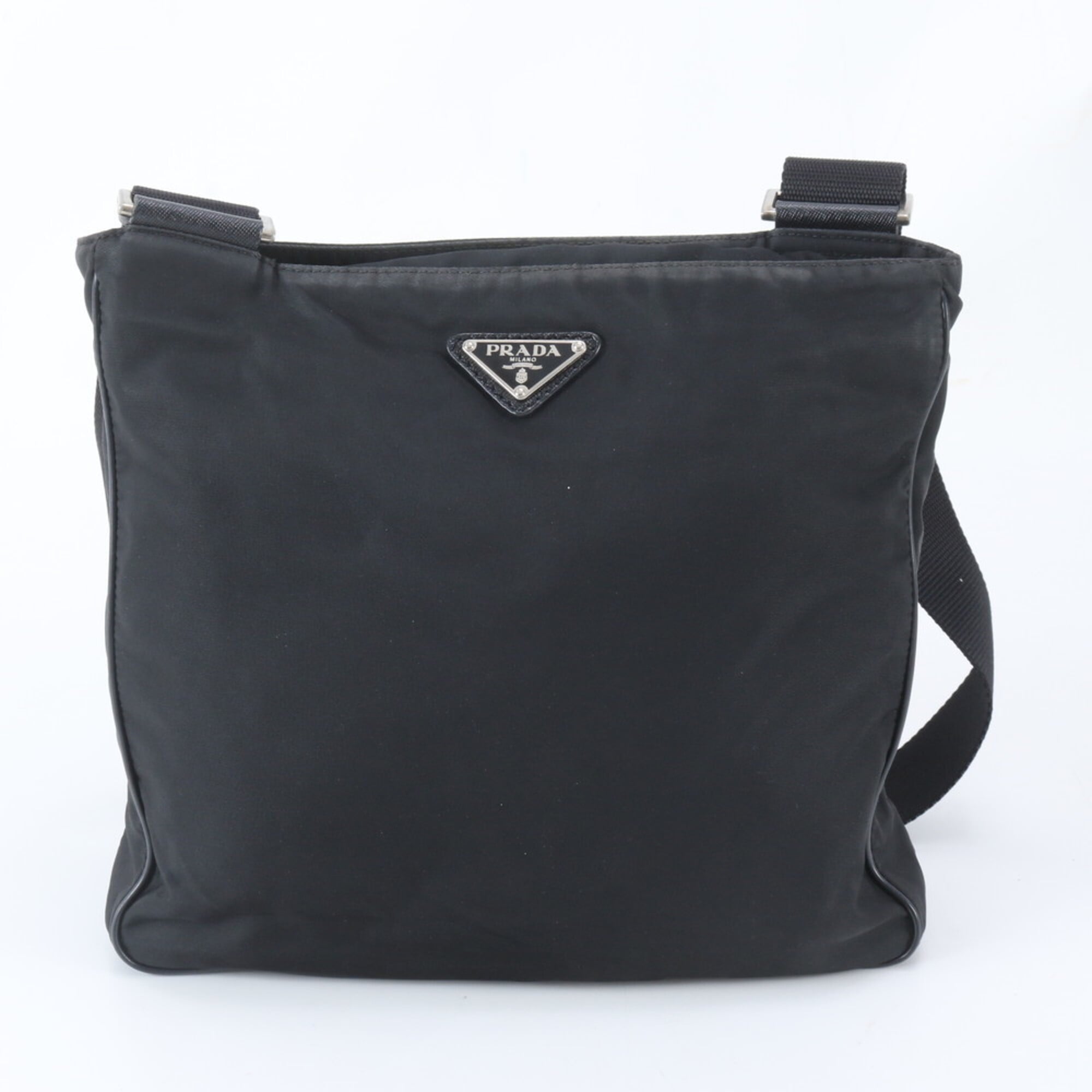Prada Black Nylon Leather Messenger Bag Shoulder Bag (Pre-Owned)