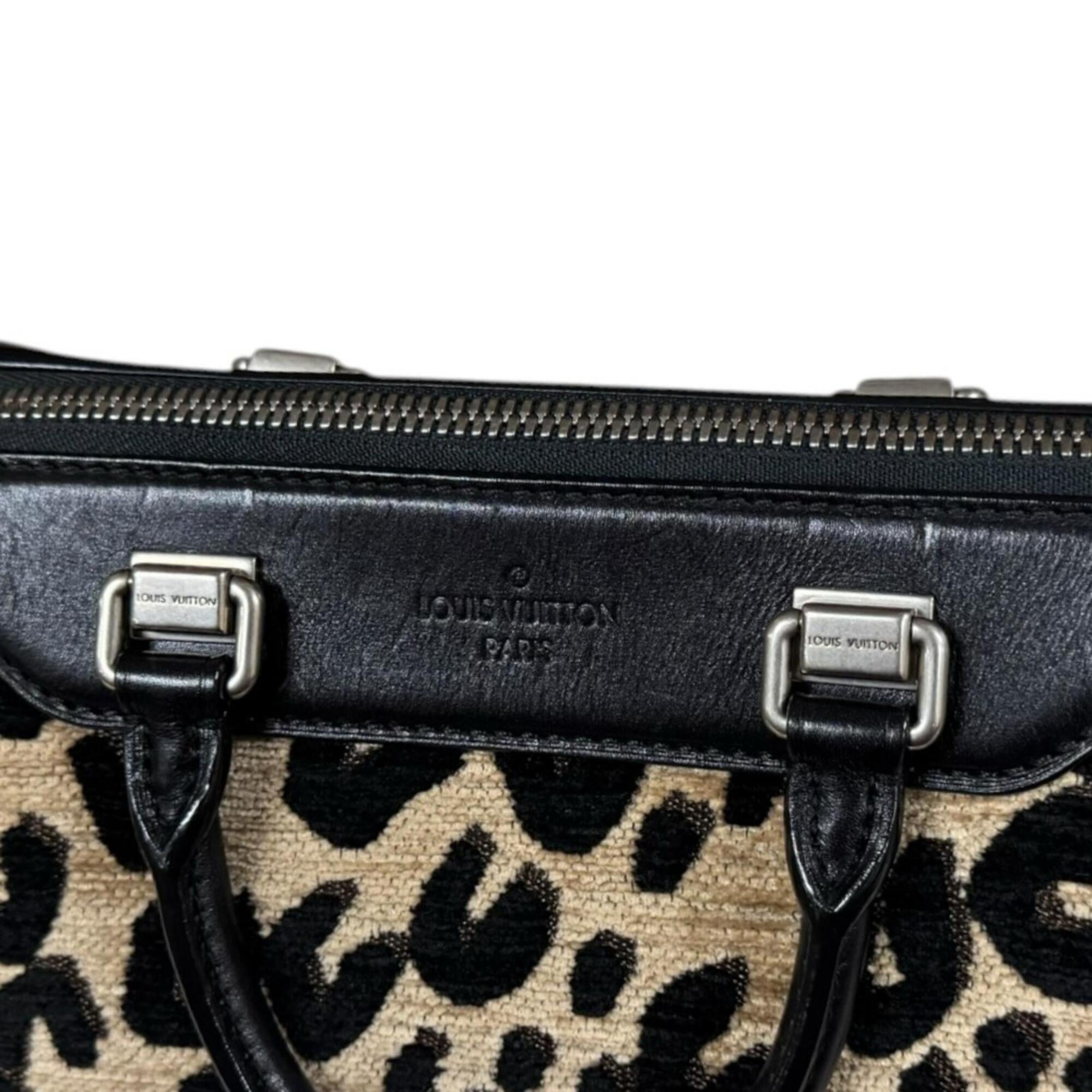 Louis Vuitton Beige Black Leather Jacquard Canvas Handbag (Pre-Owned)