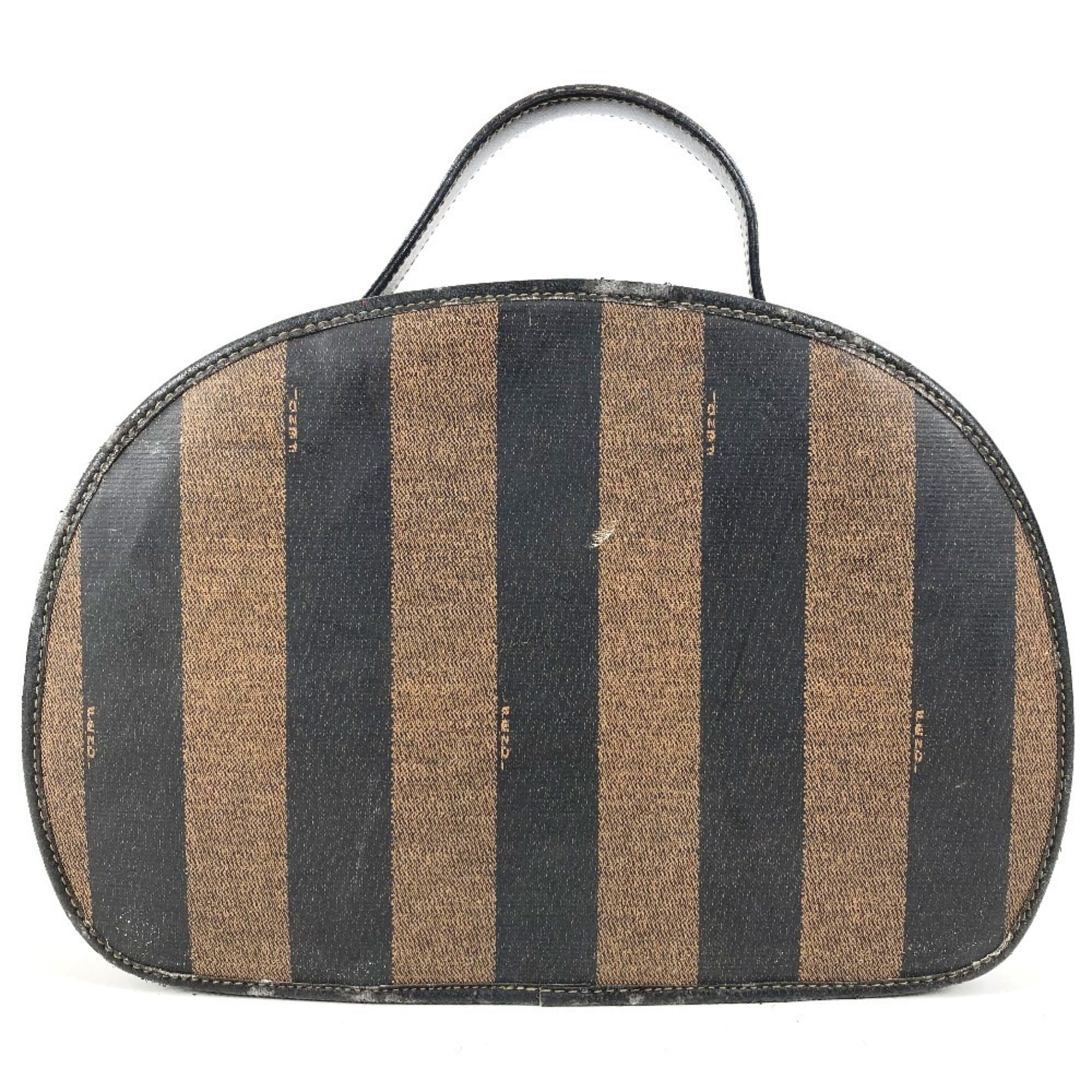 Fendi Pequin Black Khaki Pvc Leather Handbag Vanity Bag (Pre-Owned)