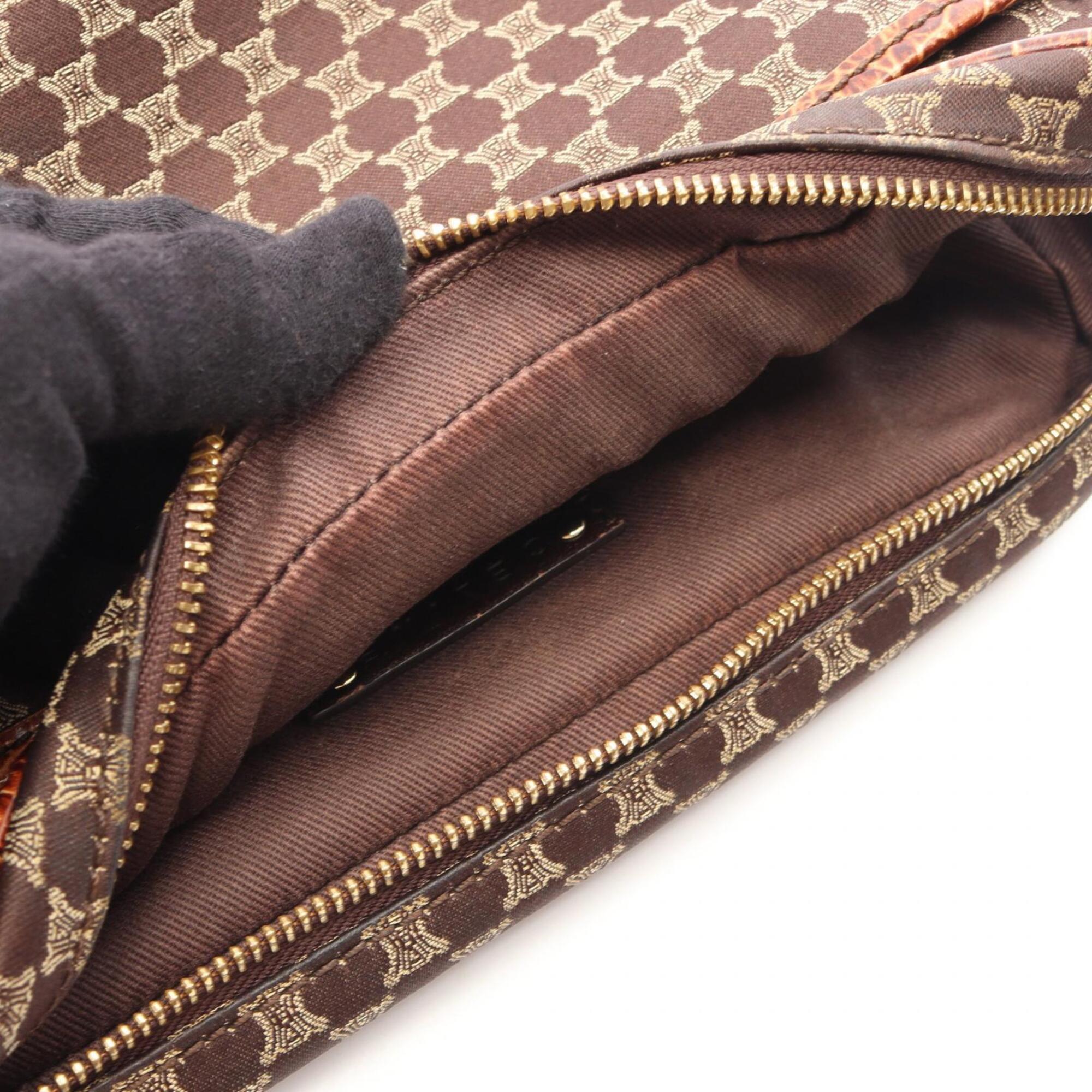 Celine Brown Canvas Leather Handbag Shoulder Bag (Pre-Owned)
