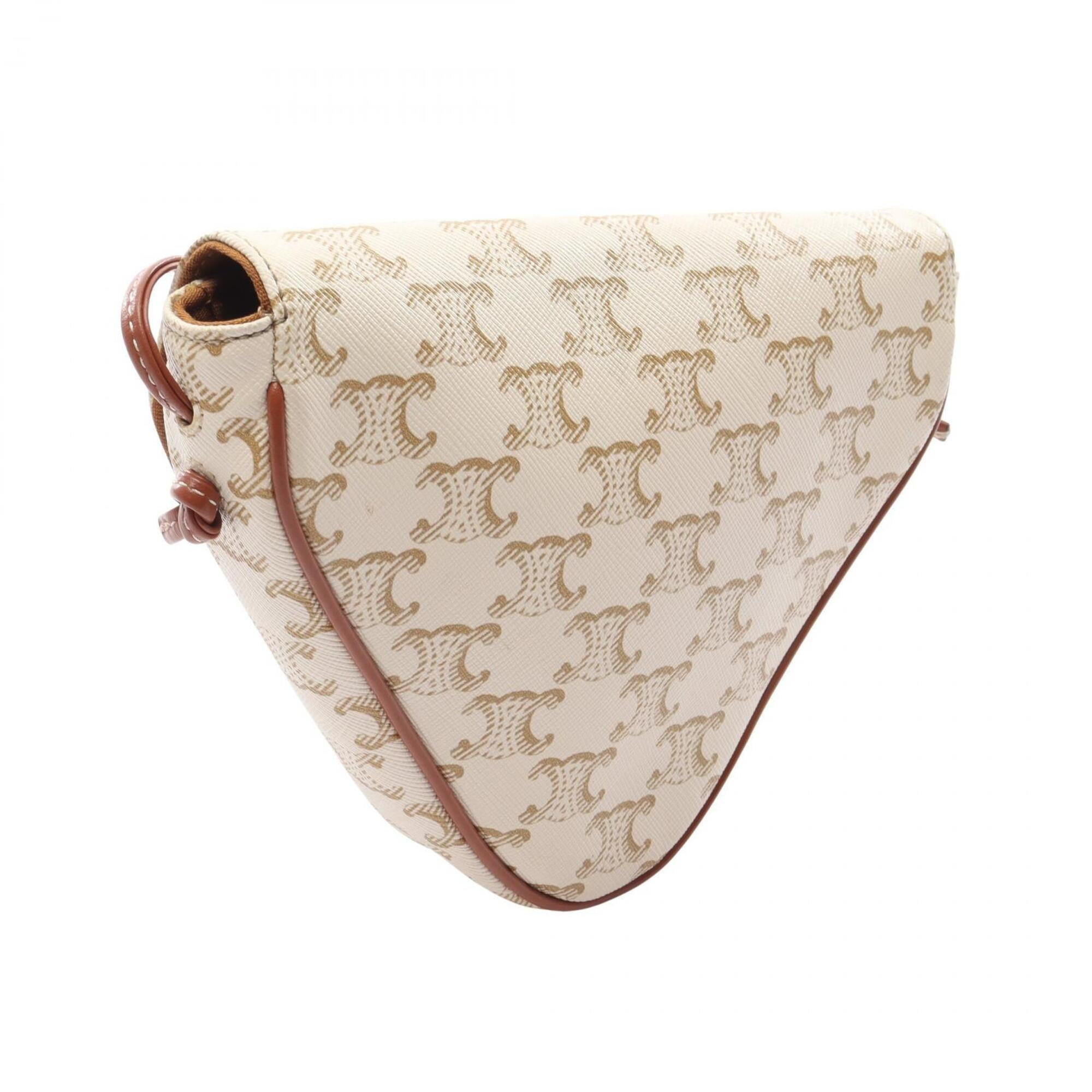 Celine Brown Ivory Coated Canvas Leather Handbag Shoulder Bag (Pre-Owned)