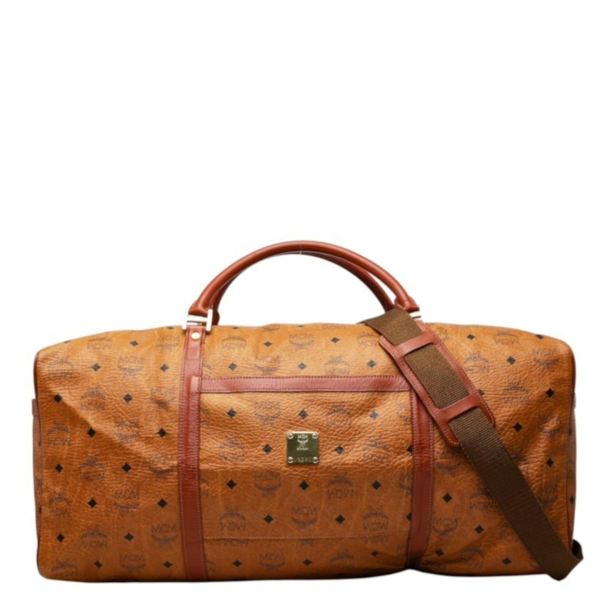 Mcm Visetos Brown Pvc Leather Boston Bag Shoulder Bag (Pre-Owned)