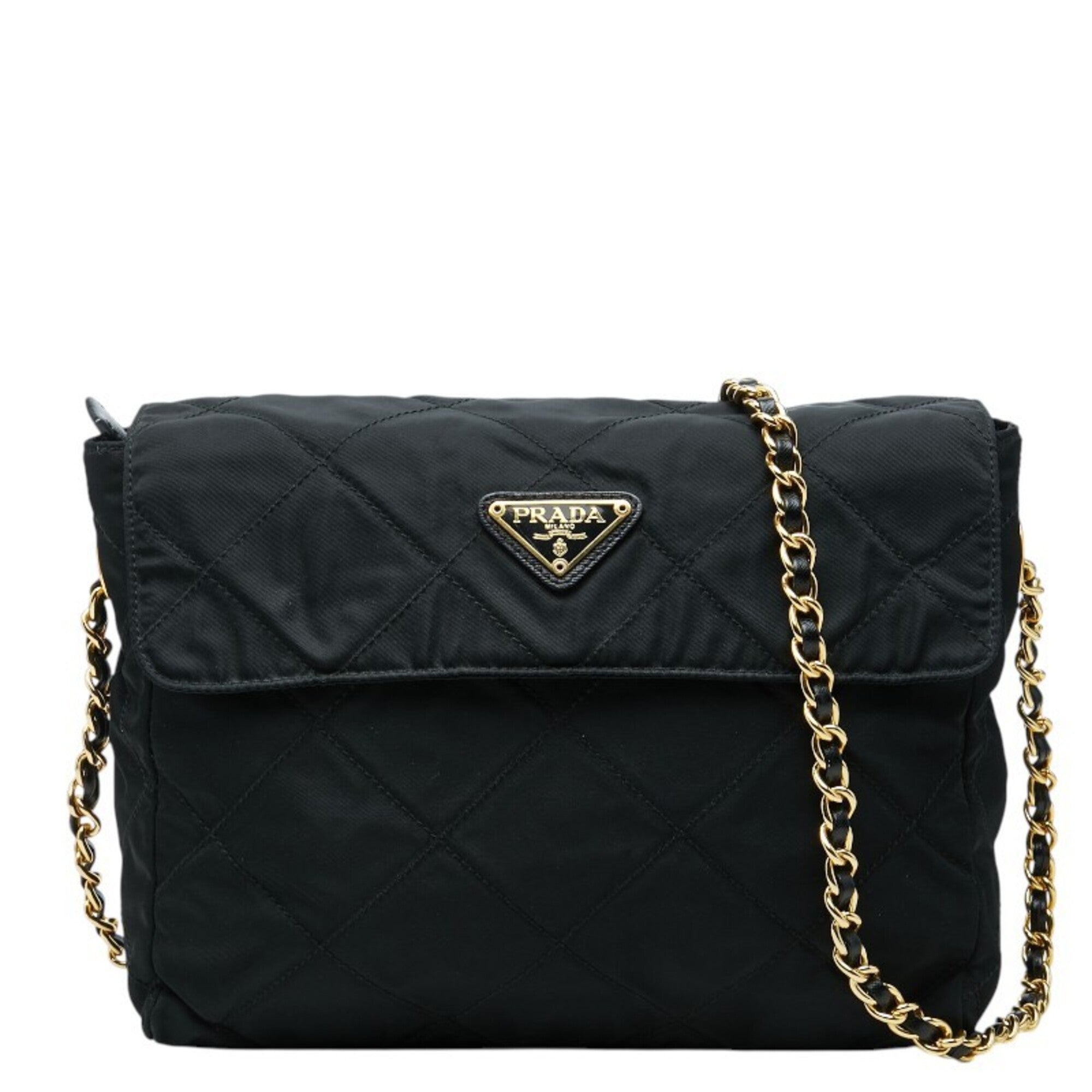 Prada Black Gold Nylon Shoulder Bag (Pre-Owned)