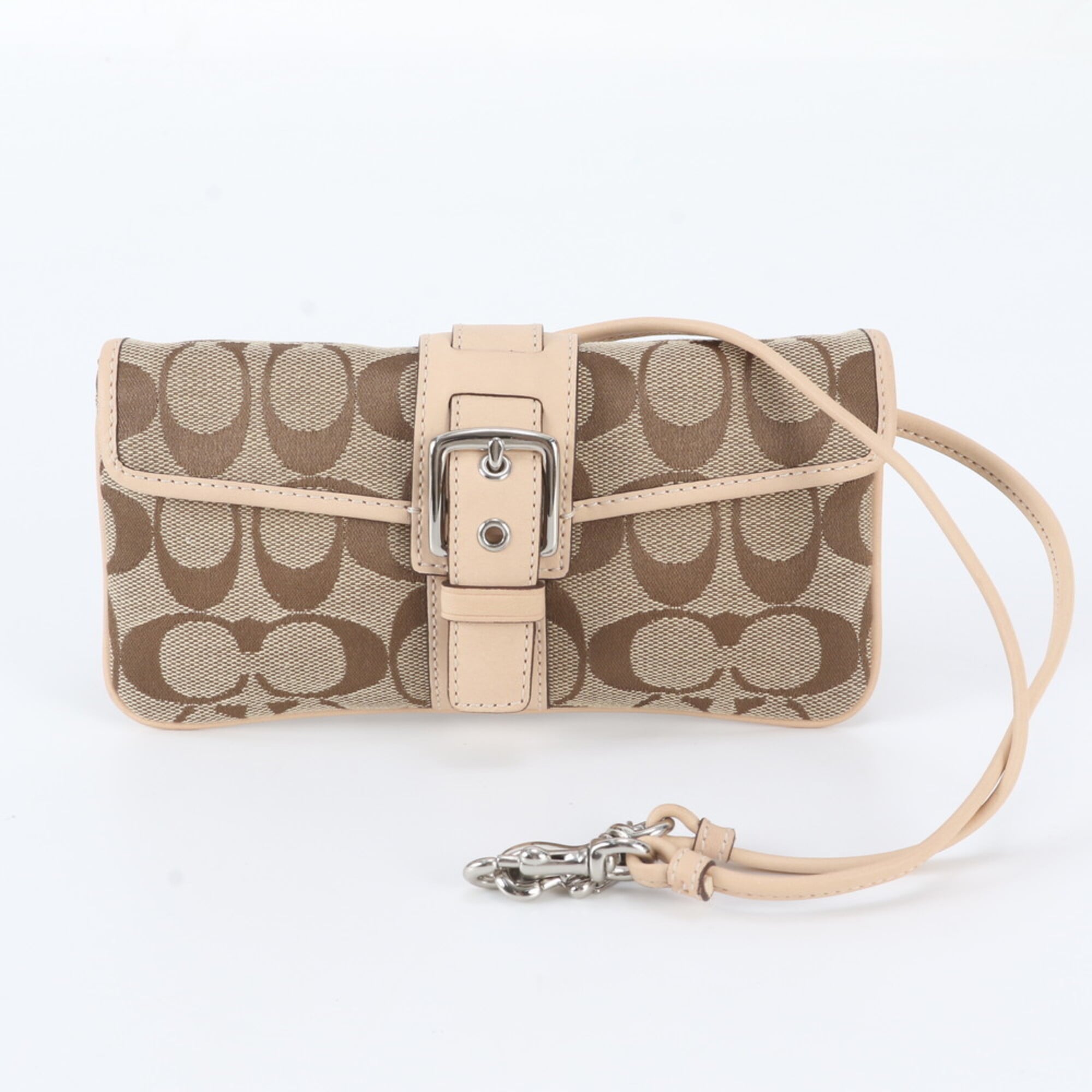 Coach Signature Beige Brown Leather Canvas Shoulder Bag (Pre-Owned)