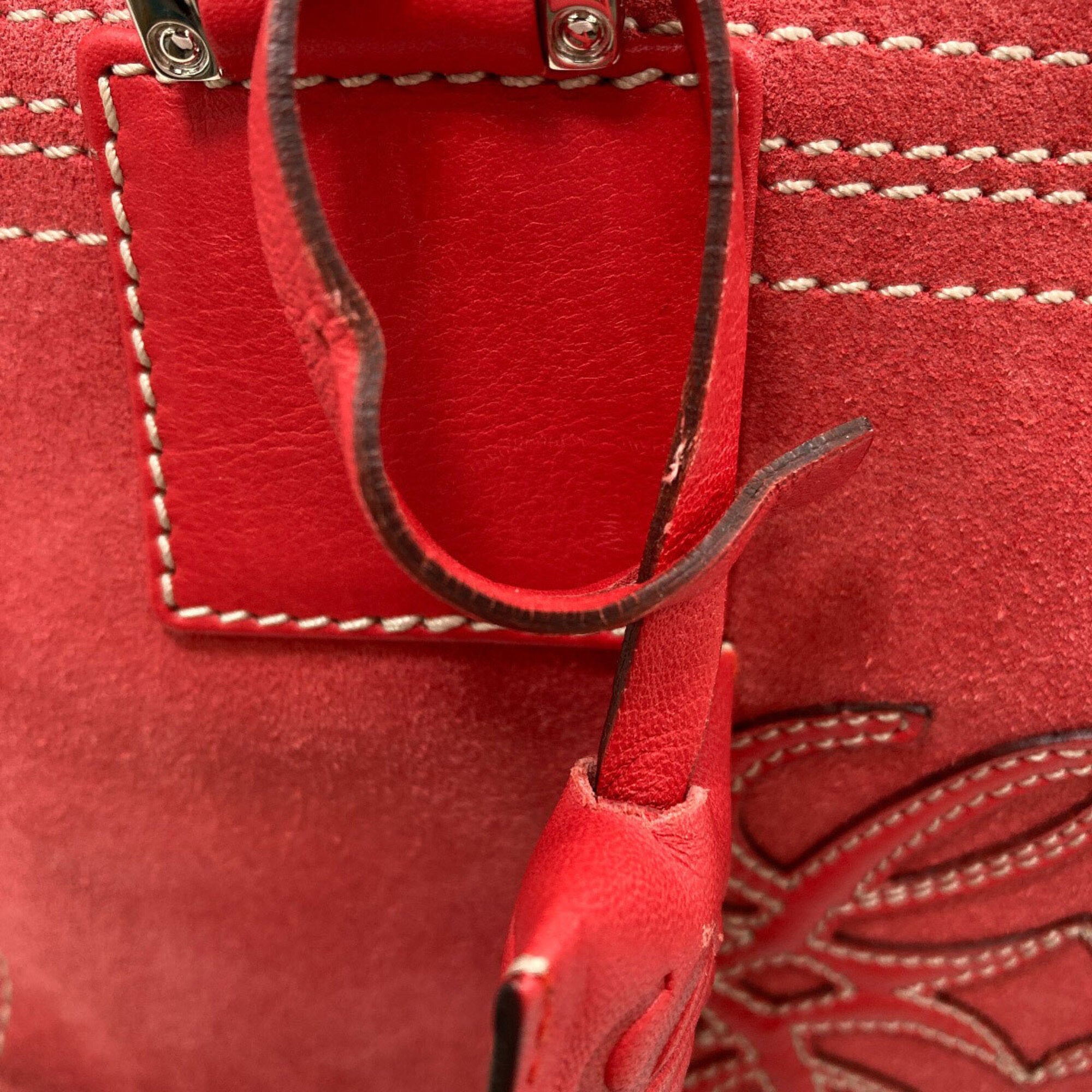 Loewe Red Color Suede Handbag (Pre-Owned)